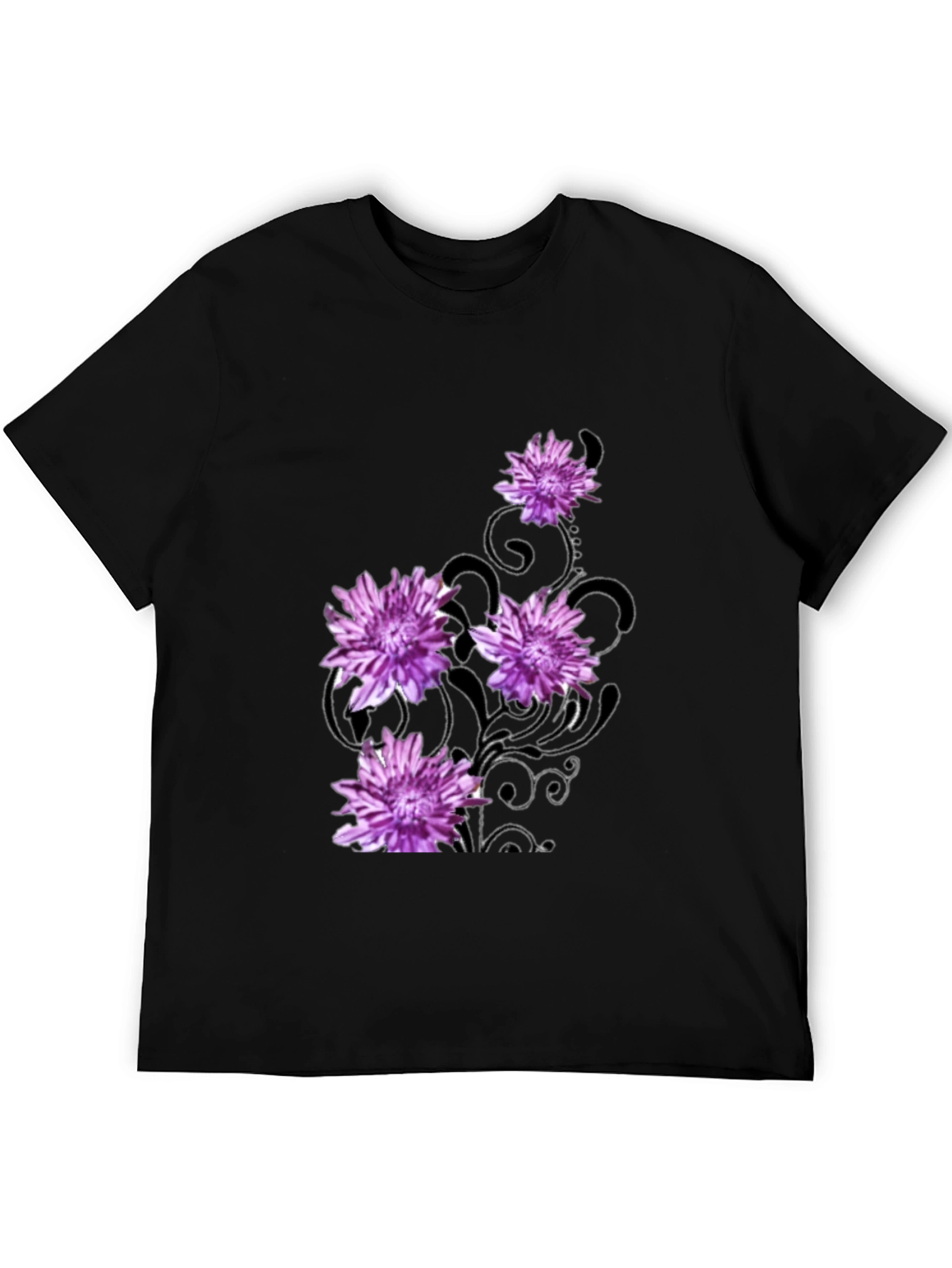Floral Print Black T-Shirt for Men