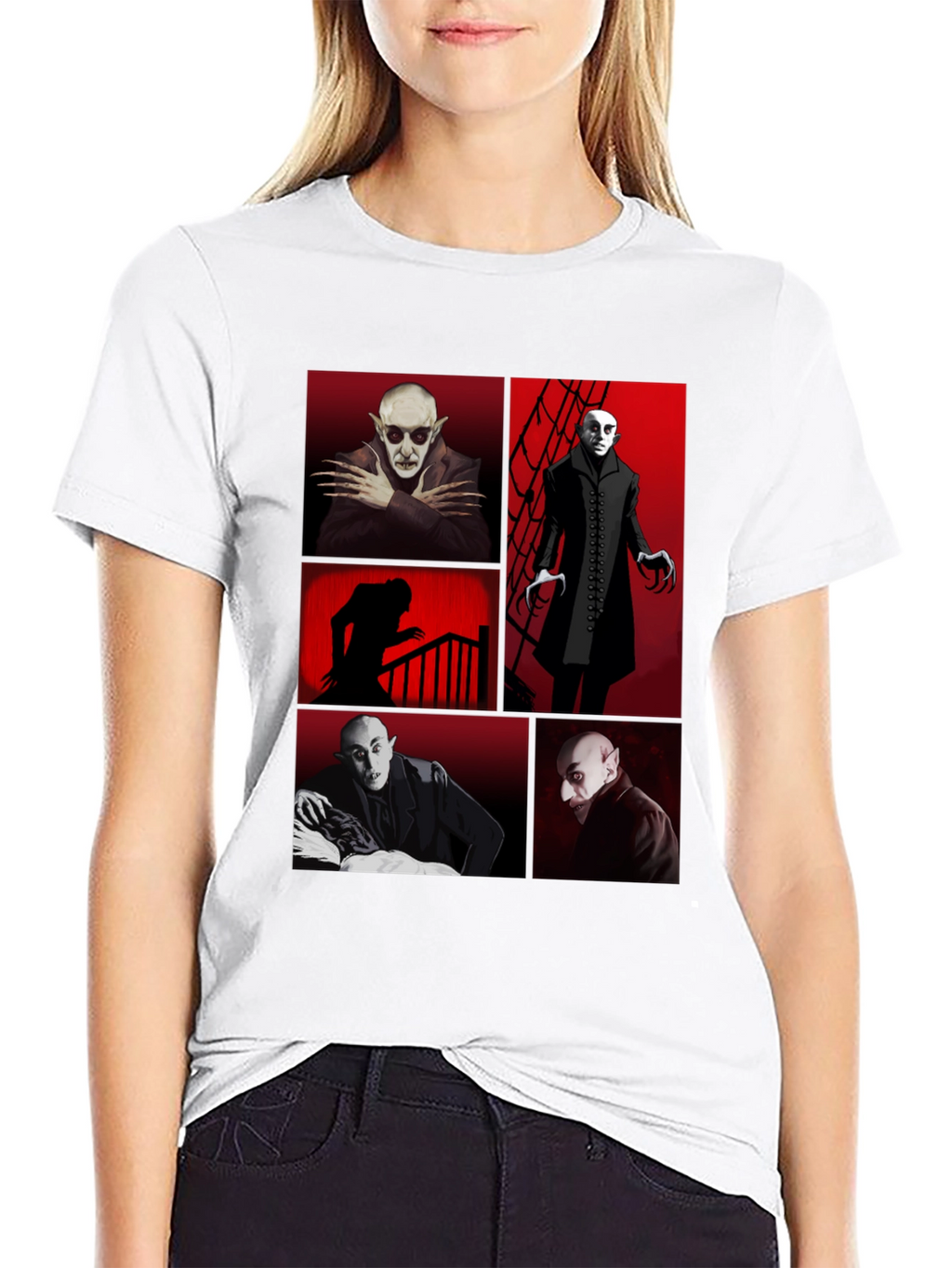 Vampire Collage Graphic Tee - Black Crew Neck T-Shirt