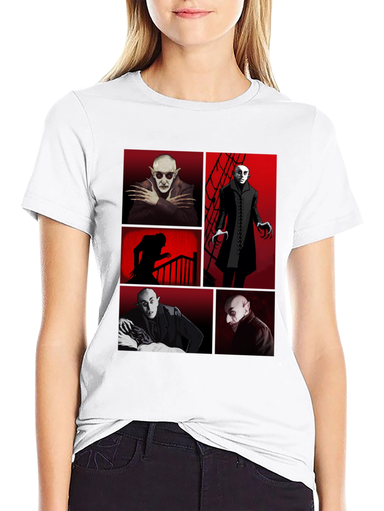 Vampire Collage Graphic Tee - Black Crew Neck T-Shirt