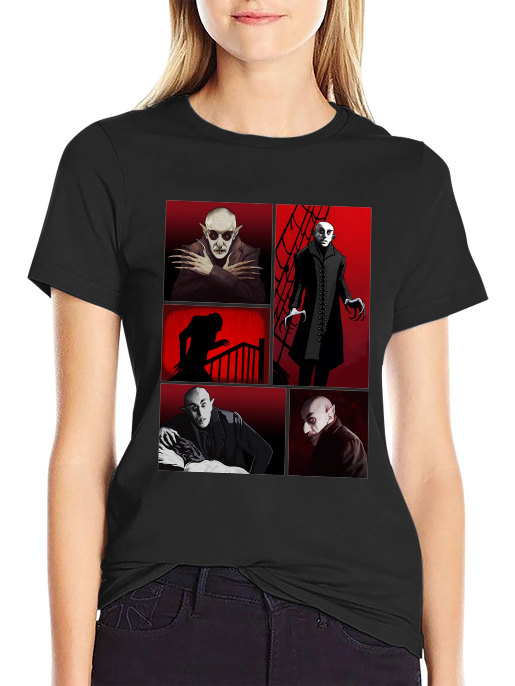 Vampire Collage Graphic Tee - Black Crew Neck T-Shirt