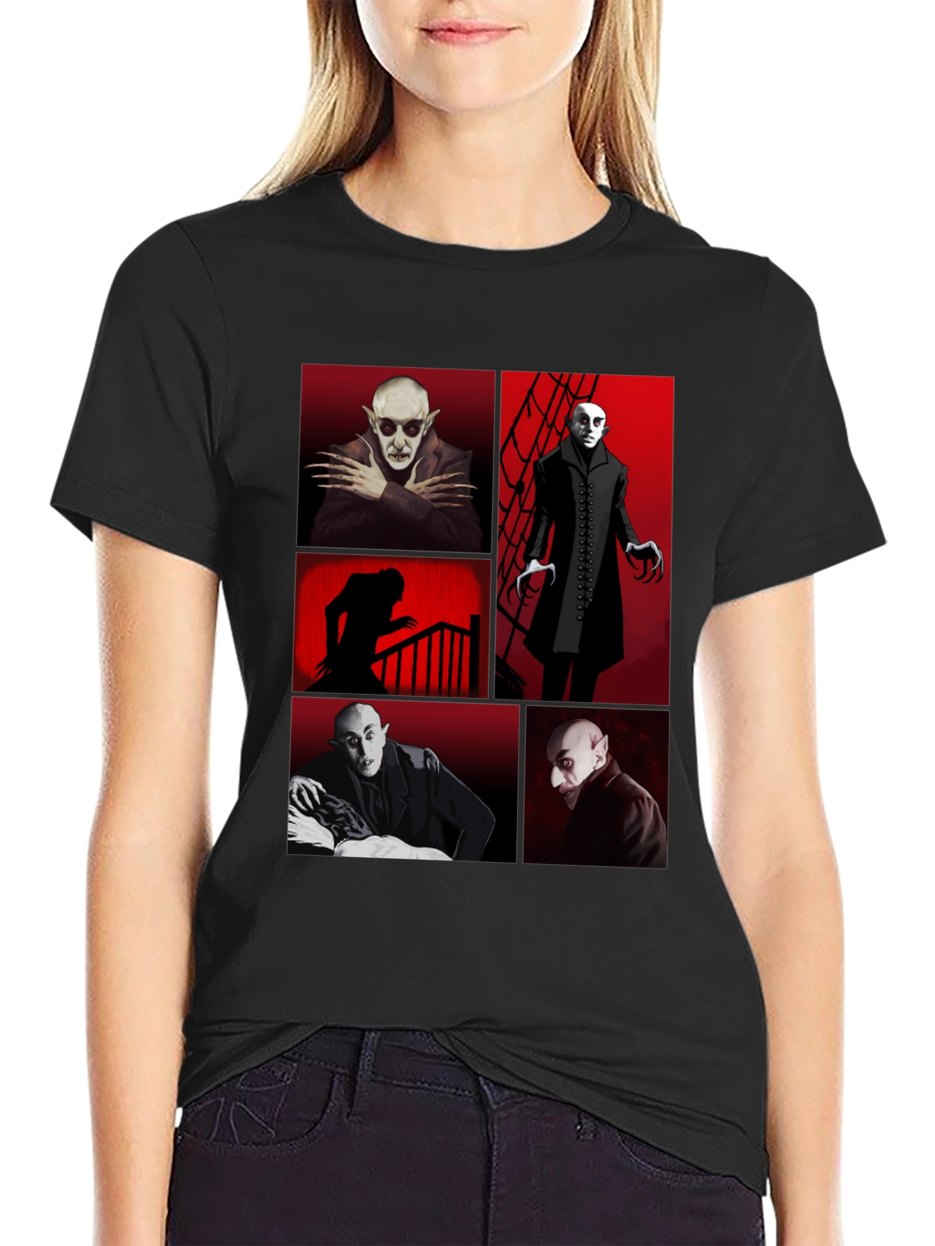 Vampire Collage Graphic Tee - Black Crew Neck T-Shirt
