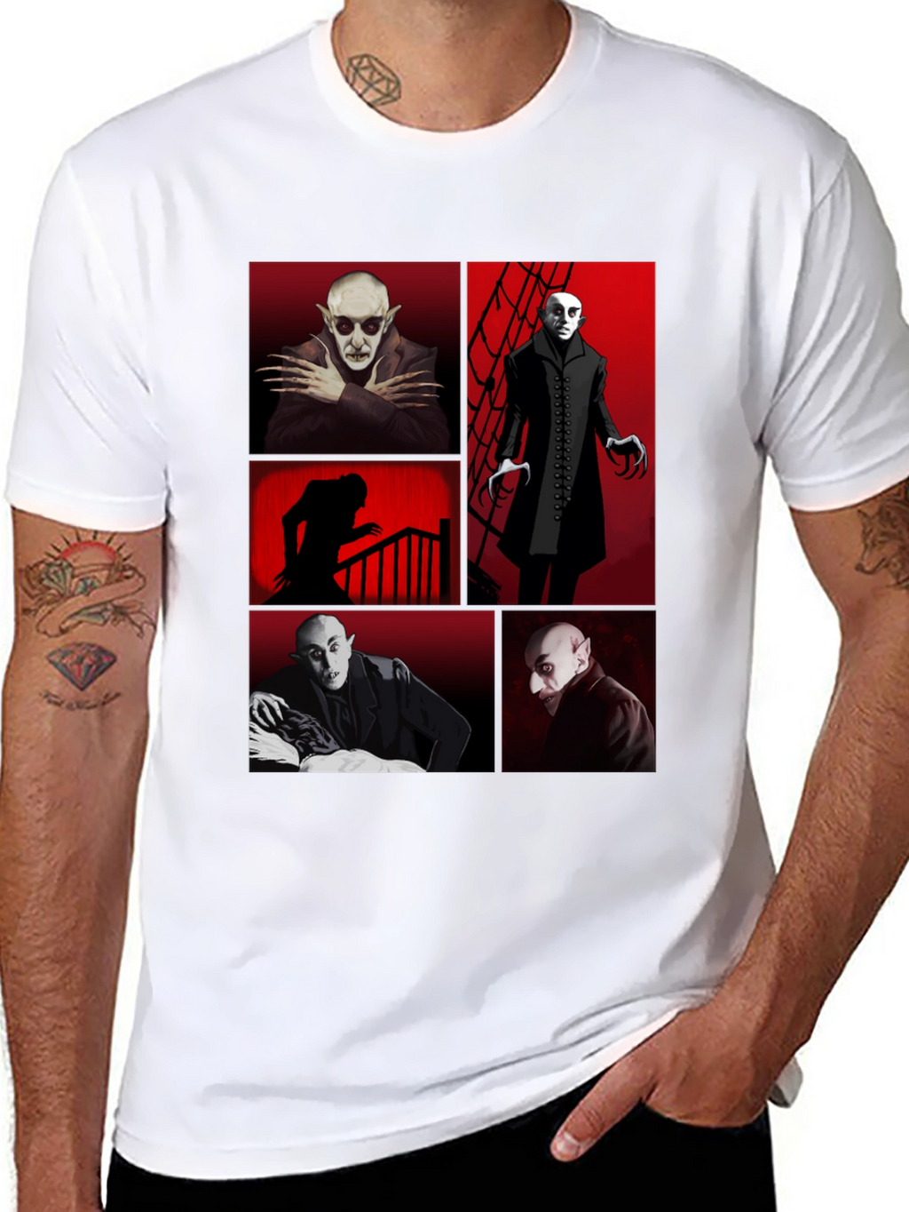 Vampire Collage Graphic Tee - Black Crew Neck T-Shirt