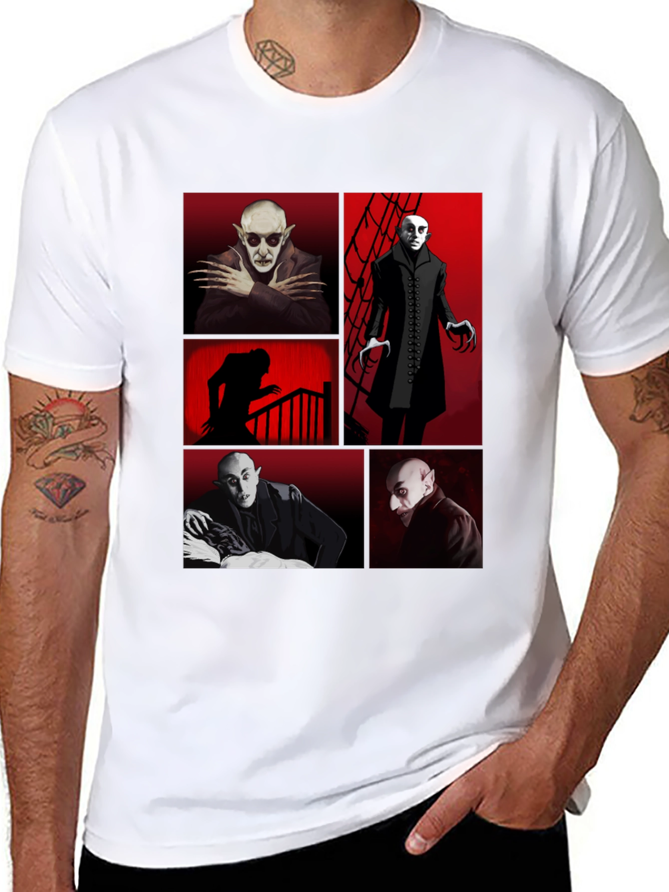 Vampire Collage Graphic Tee - Black Crew Neck T-Shirt
