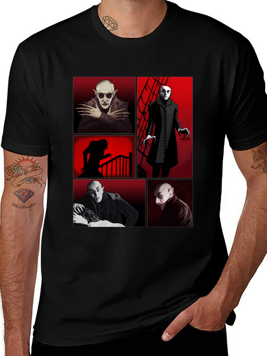 Vampire Collage Graphic Tee - Black Crew Neck T-Shirt