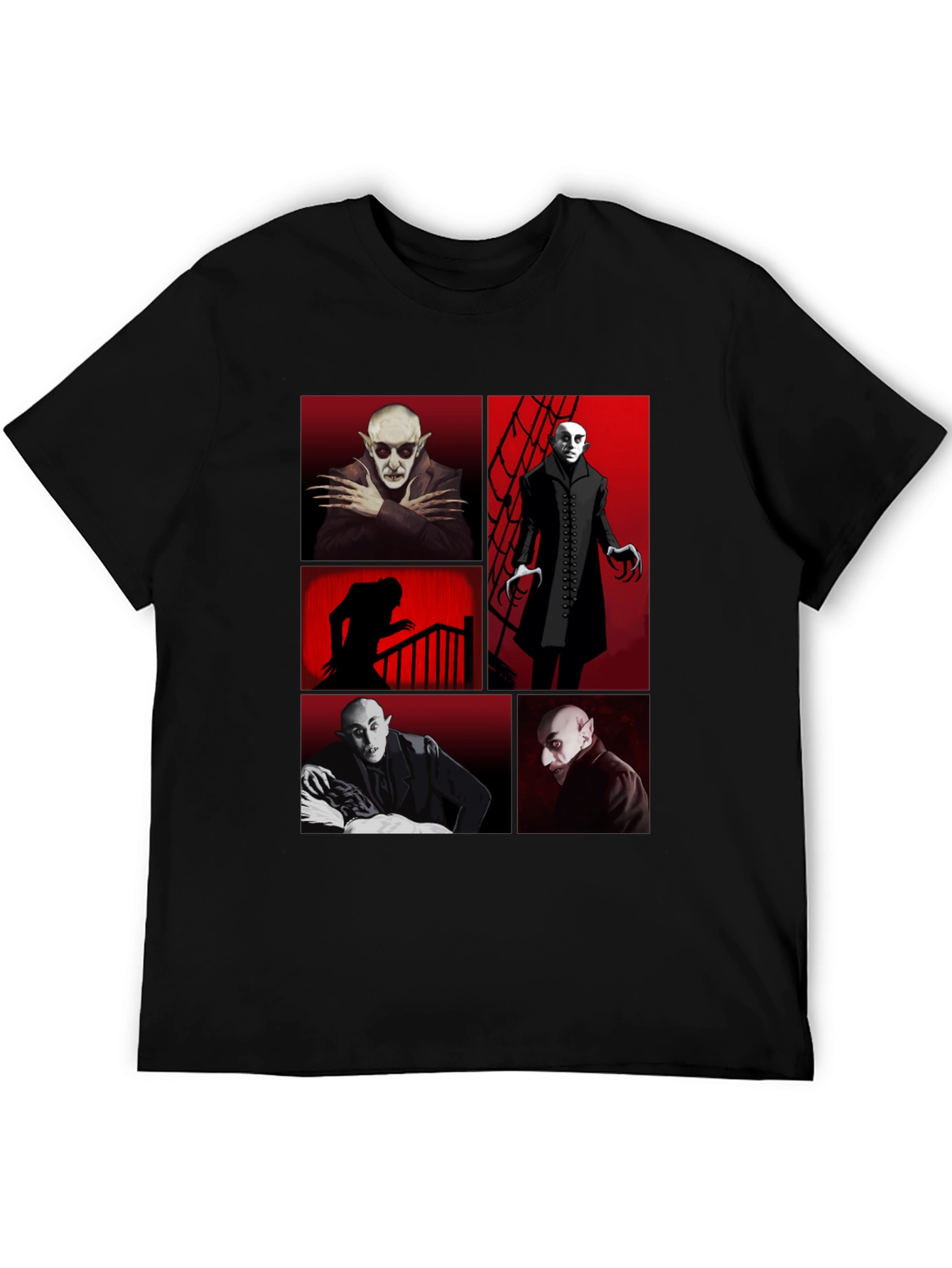 Vampire Collage Graphic Tee - Black Crew Neck T-Shirt
