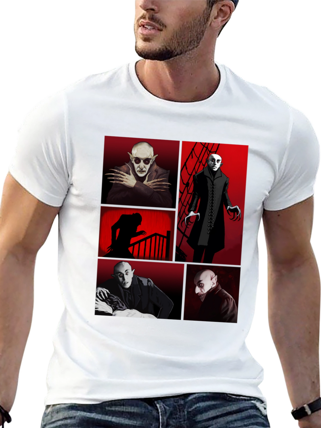 Vampire Collage Graphic Tee - Black Crew Neck T-Shirt