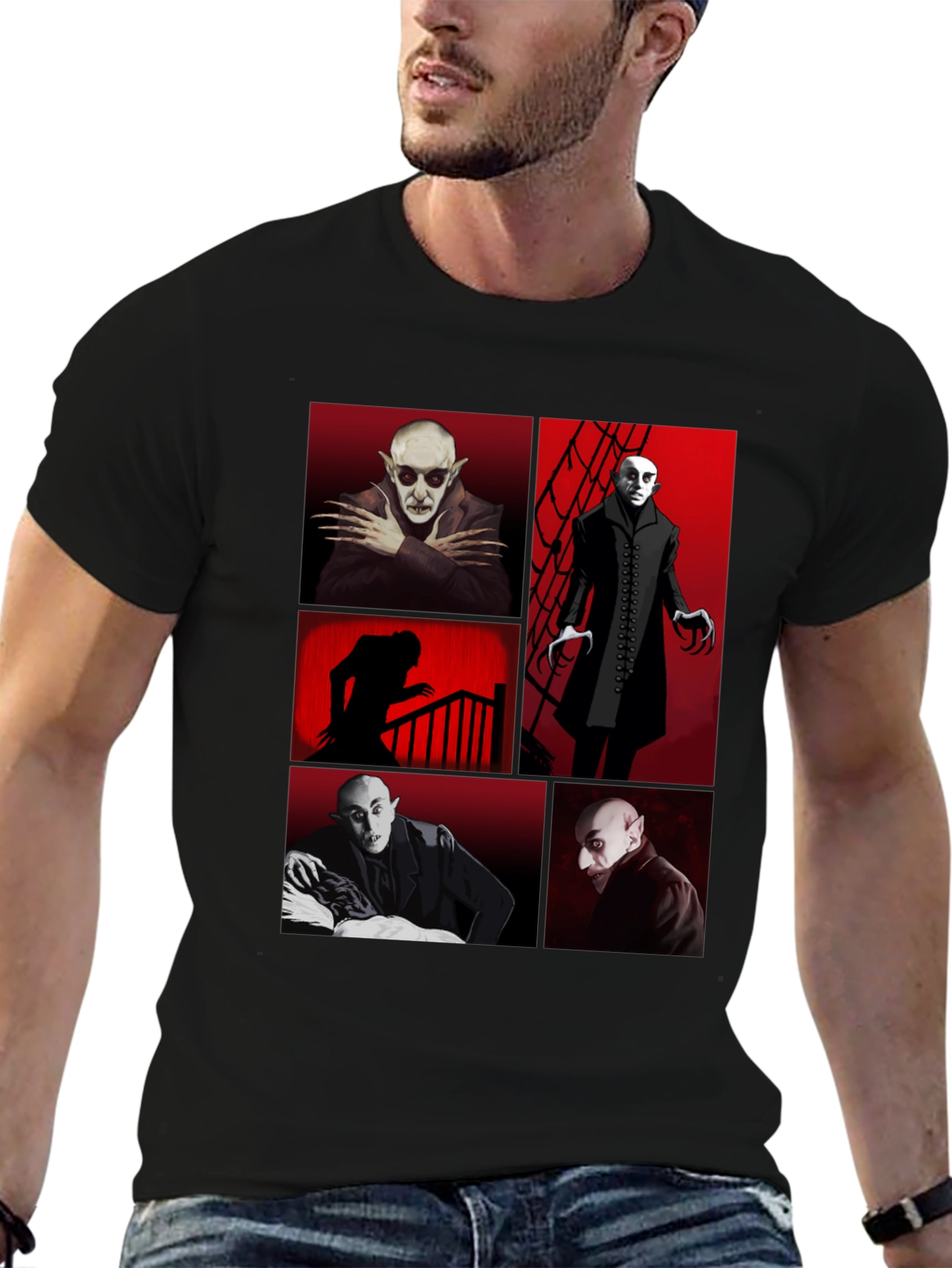 Vampire Collage Graphic Tee - Black Crew Neck T-Shirt