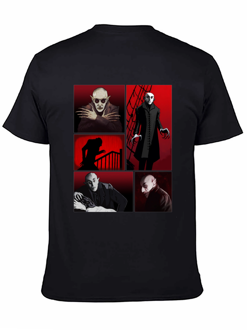 Vampire Collage Graphic Tee - Black Crew Neck T-Shirt