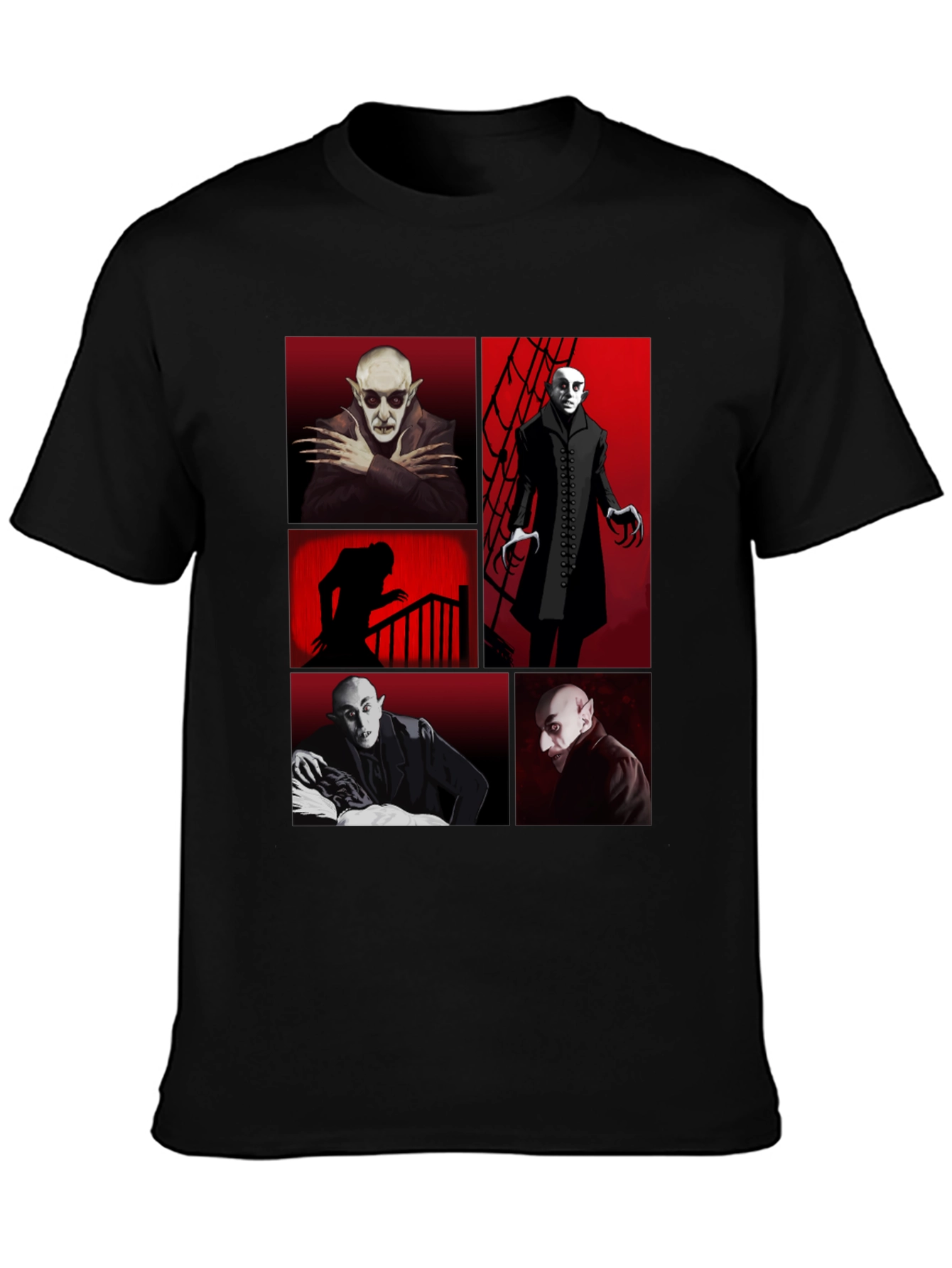 Vampire Collage Graphic Tee - Black Crew Neck T-Shirt
