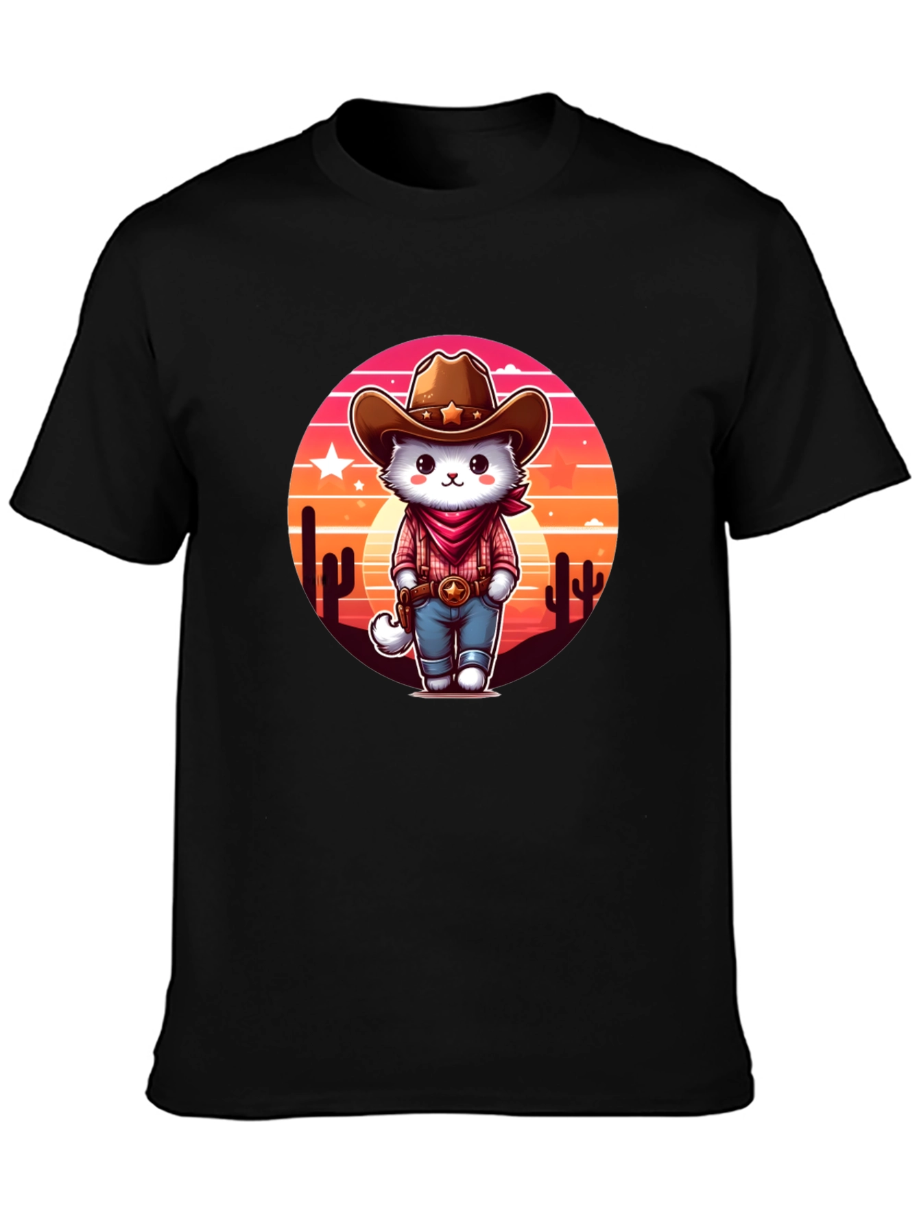 Cowboy Cat Graphic Tee - Western Style T-Shirt