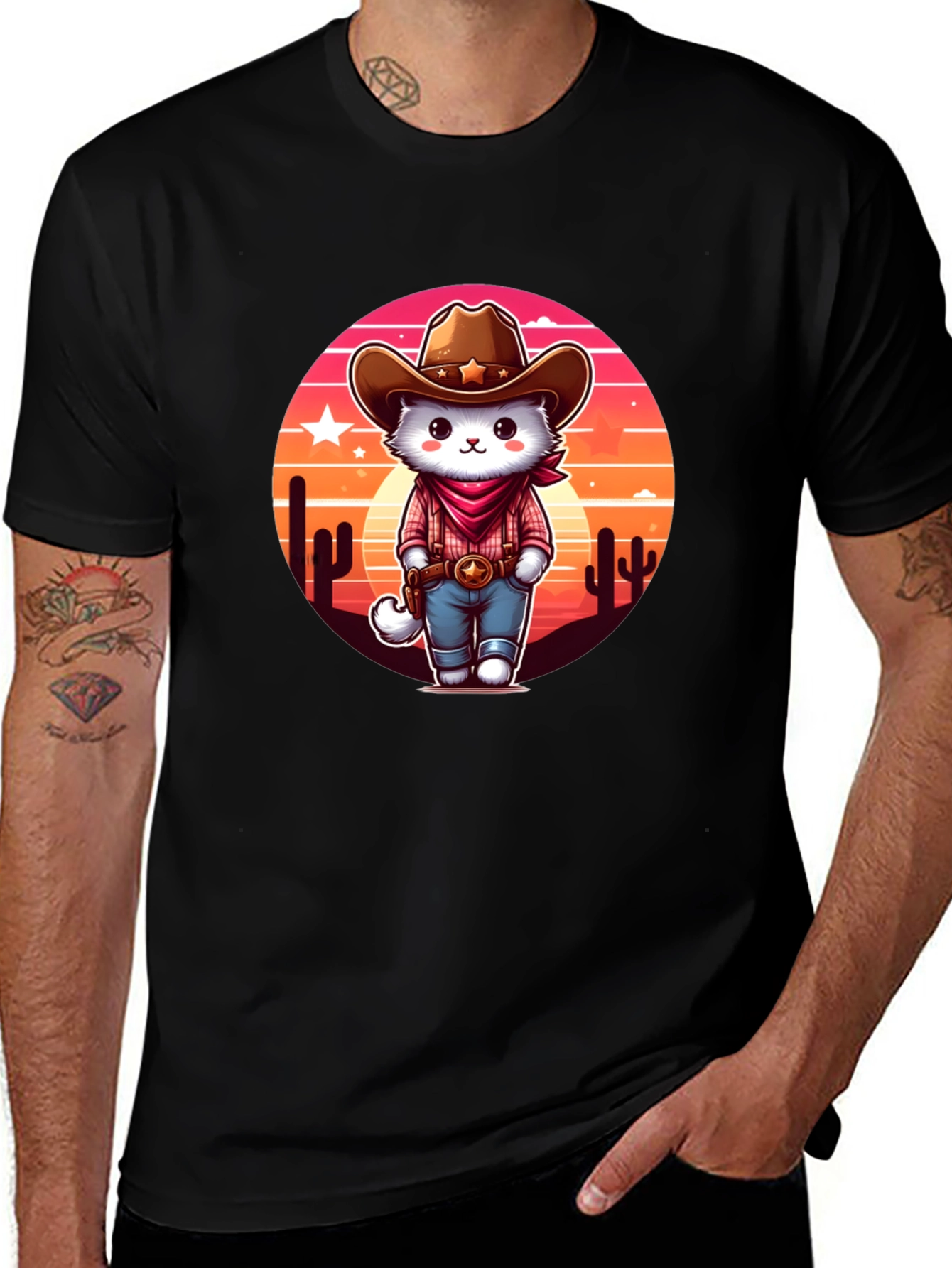 Cowboy Cat Graphic Tee - Western Style T-Shirt