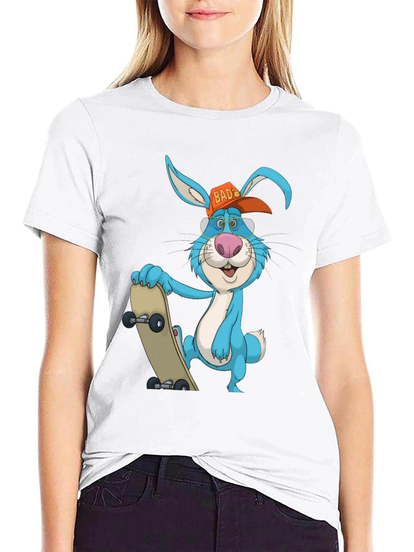 Cool Rabbit Skateboarder Graphic T-Shirt