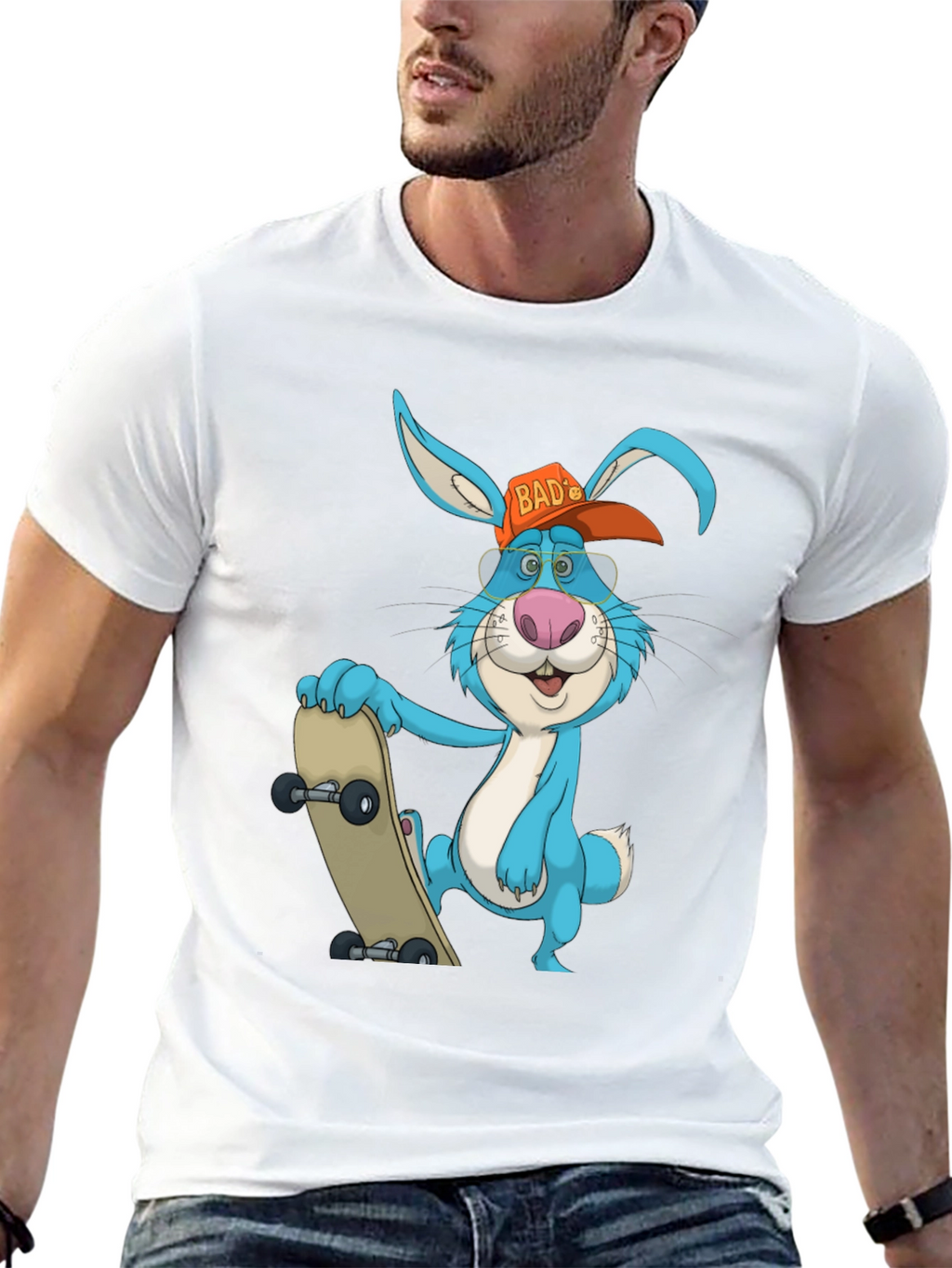 Cool Rabbit Skateboarder Graphic T-Shirt
