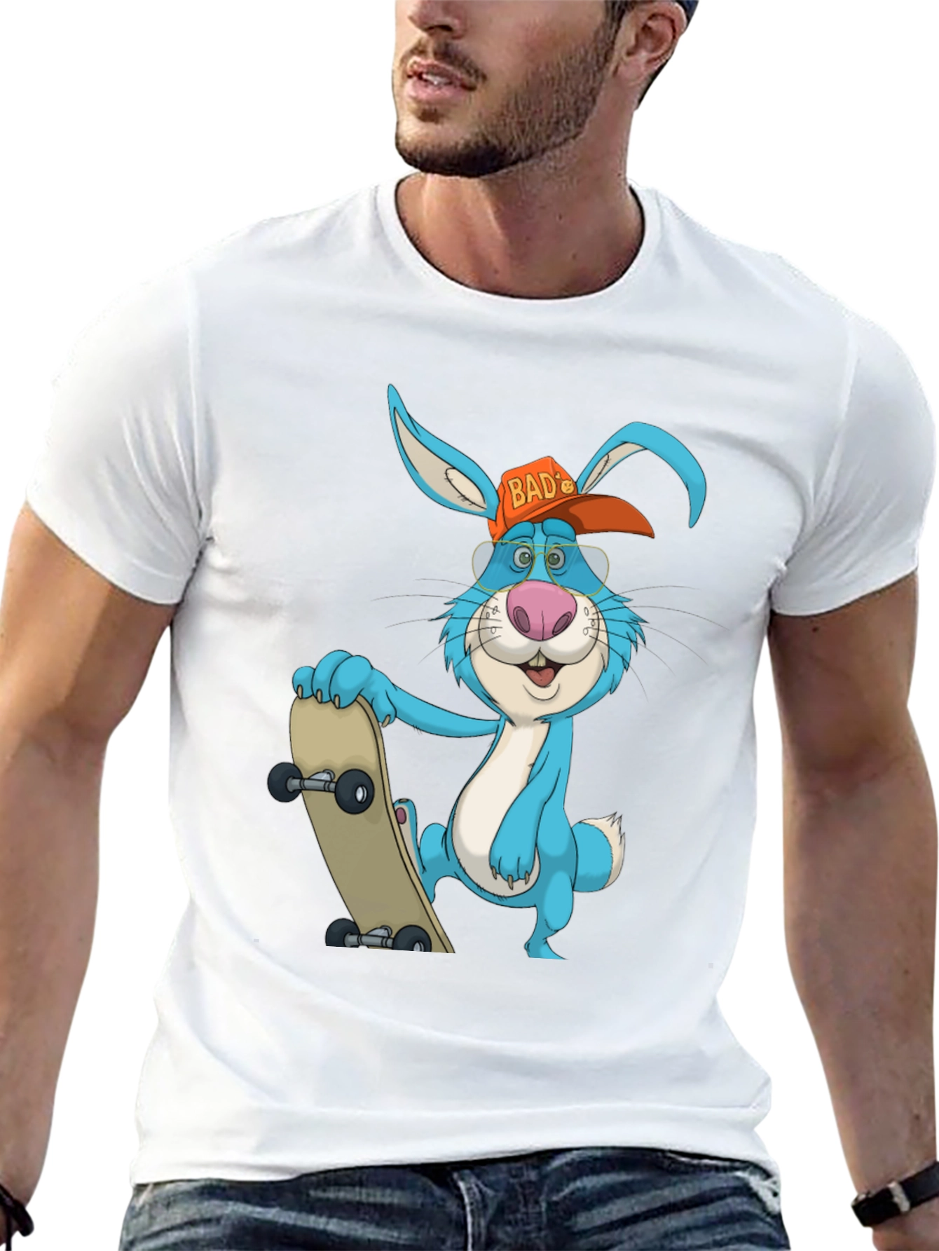 Cool Rabbit Skateboarder Graphic T-Shirt
