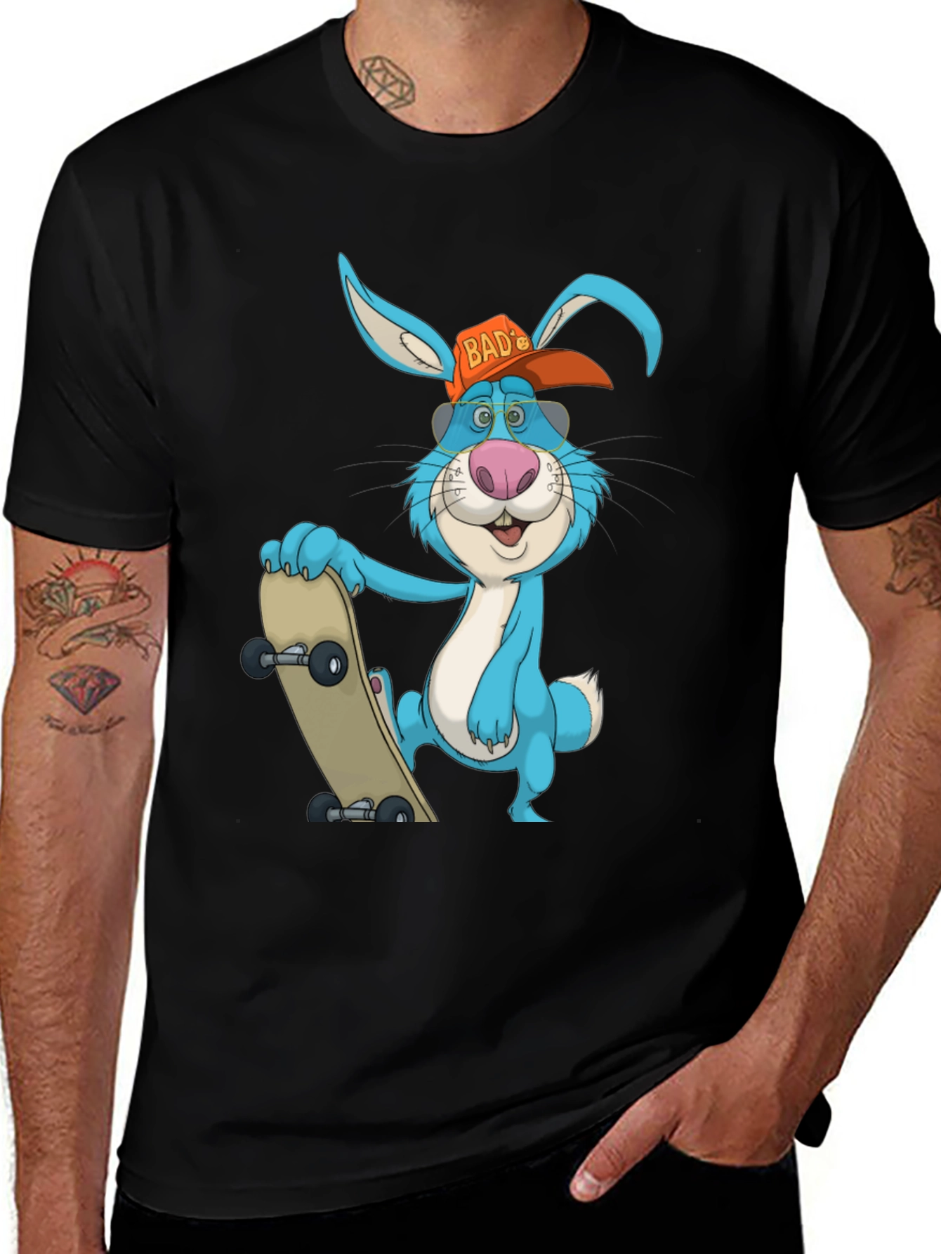Cool Rabbit Skateboarder Graphic T-Shirt