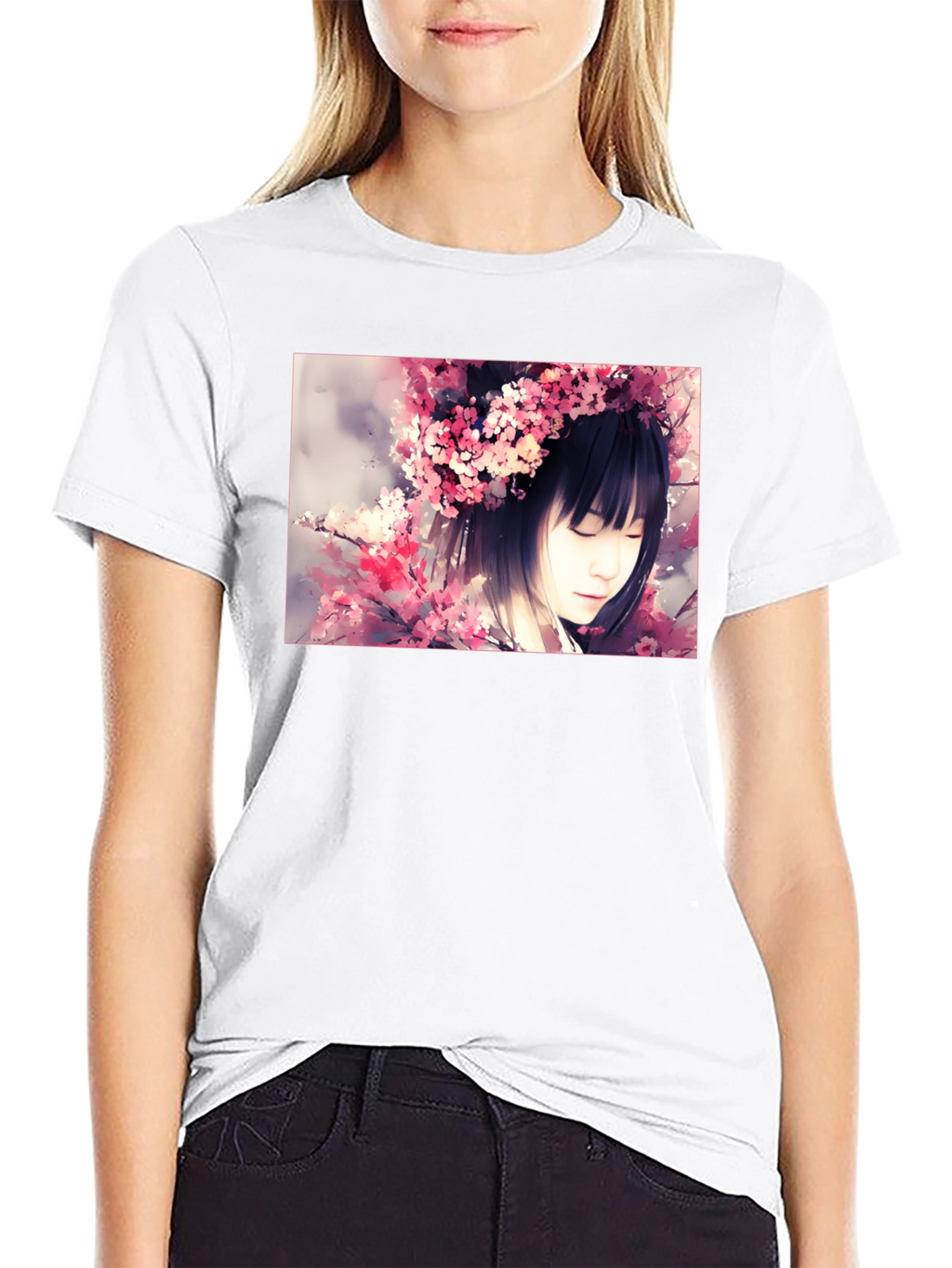 Cherry Blossom Girl Graphic Black T-Shirt