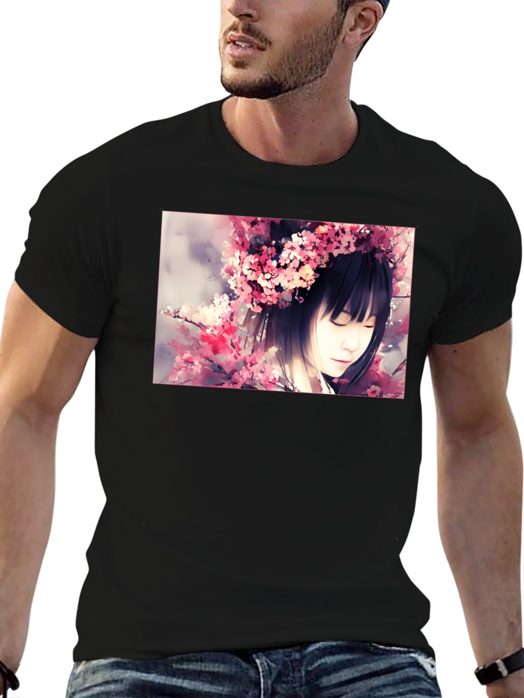 Cherry Blossom Girl Graphic Black T-Shirt