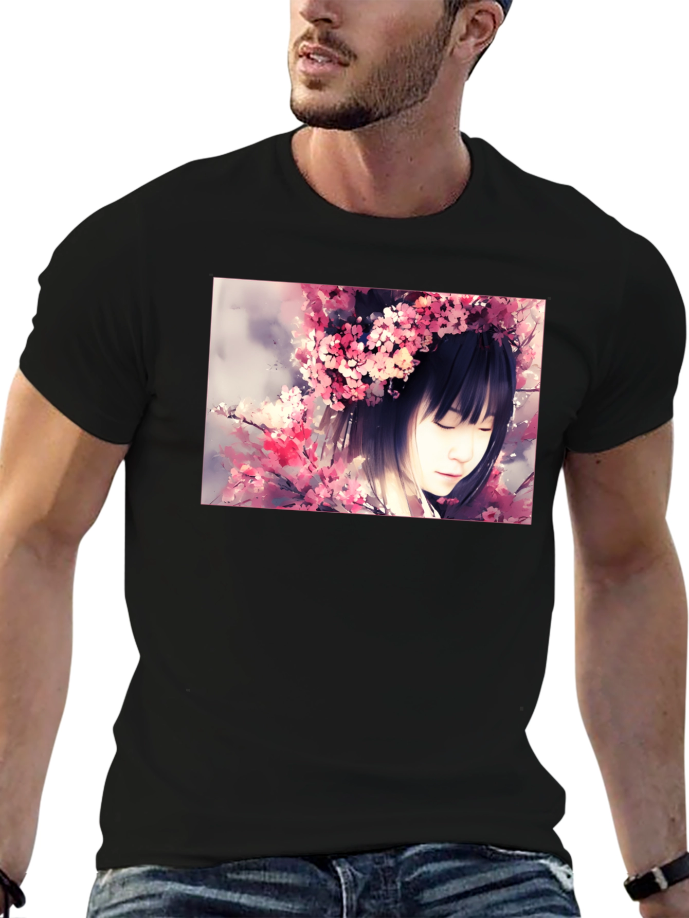 Cherry Blossom Girl Graphic Black T-Shirt