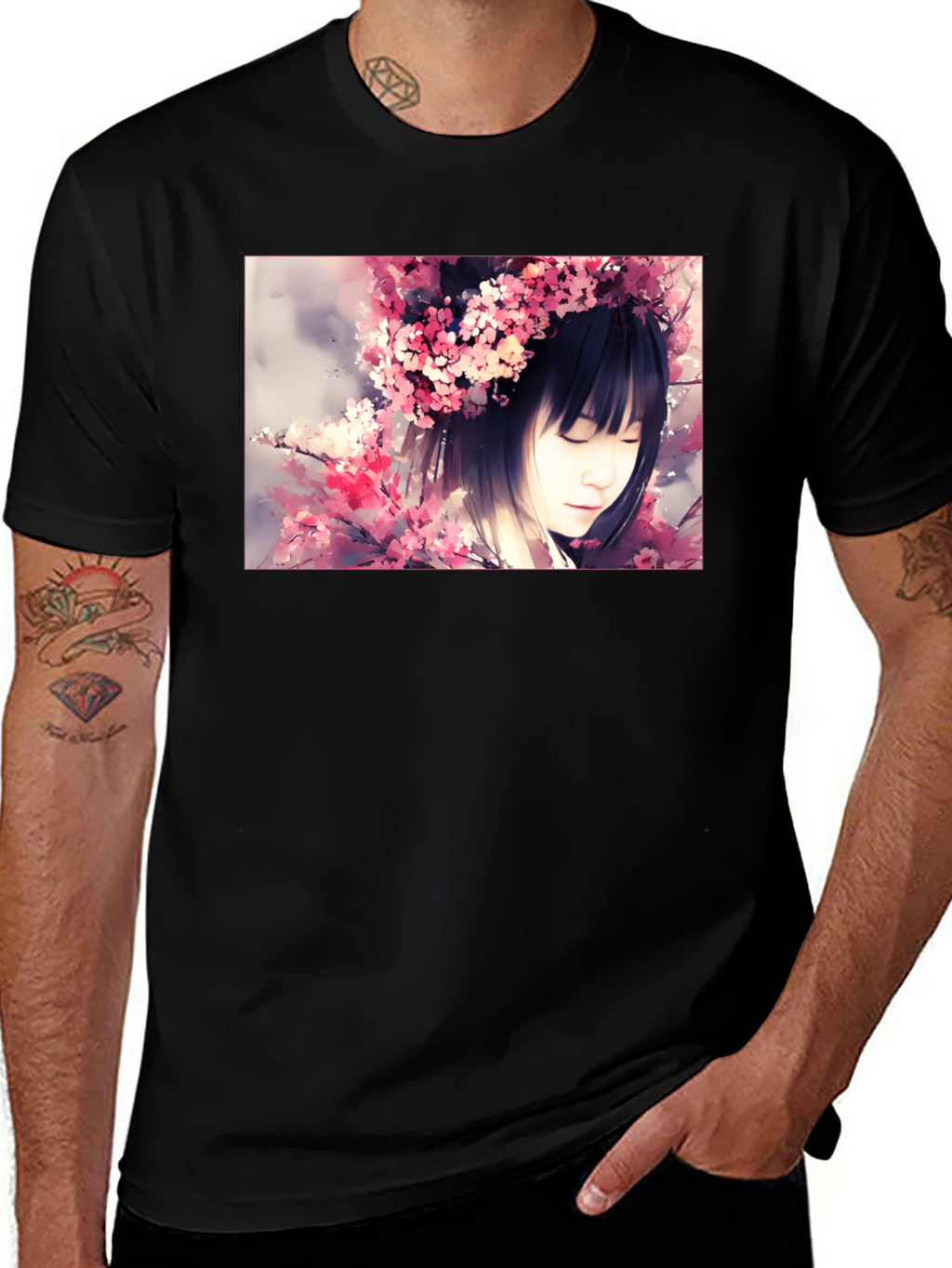 Cherry Blossom Girl Graphic Black T-Shirt