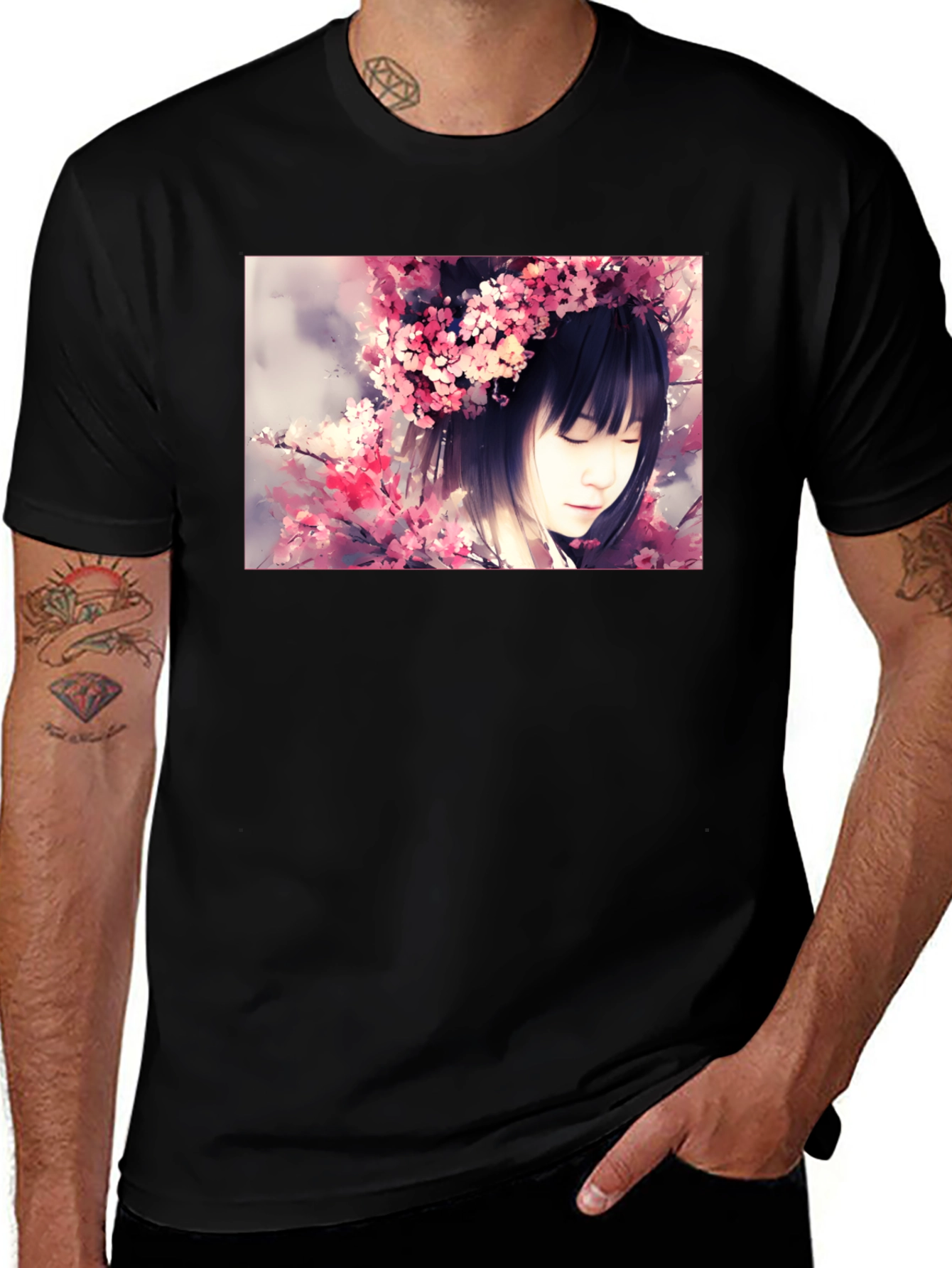Cherry Blossom Girl Graphic Black T-Shirt