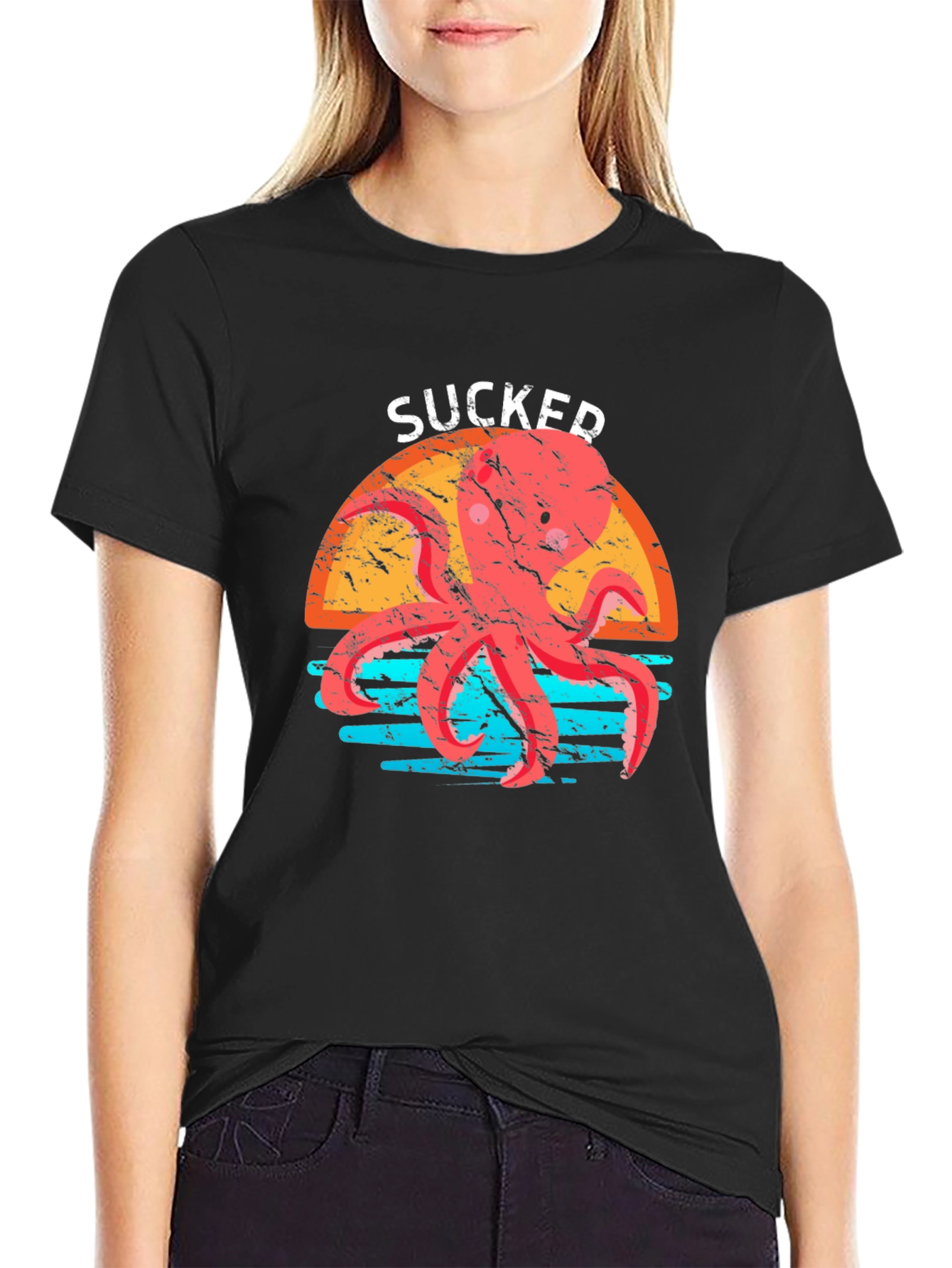 Sucker Octopus Graphic Tee - Mens Black Cotton T-Shirt
