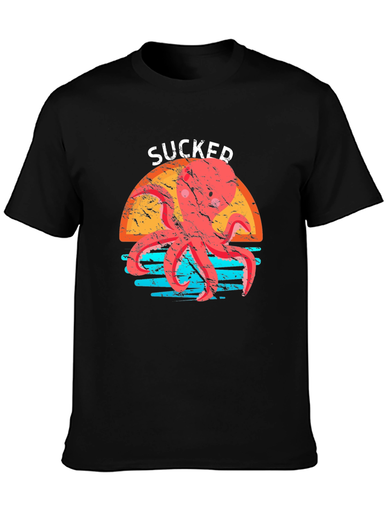 Sucker Octopus Graphic Tee - Mens Black Cotton T-Shirt