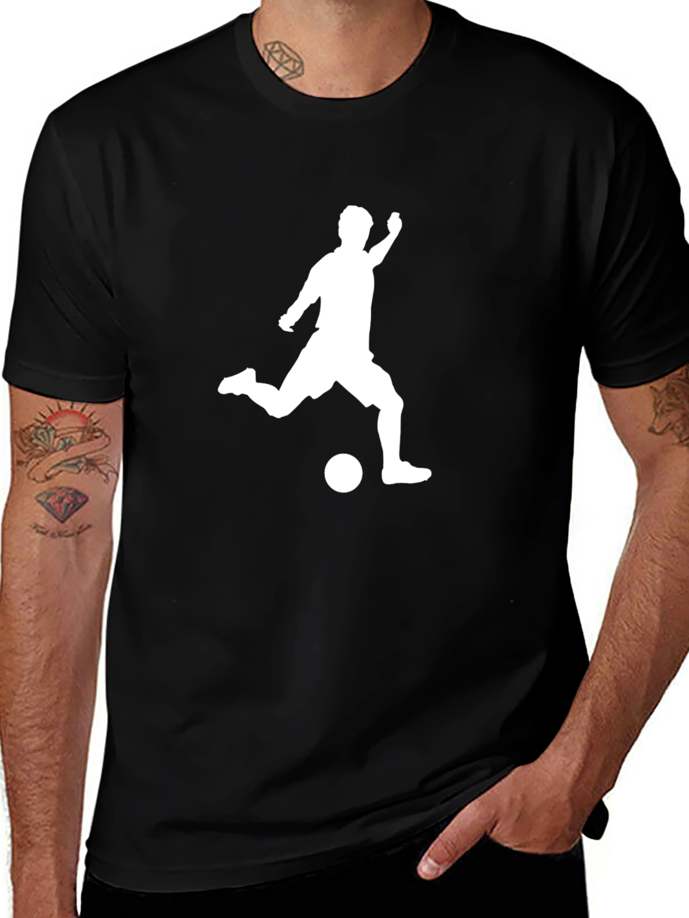 Soccer Player Kick T-Shirt - Black Cotton Tee