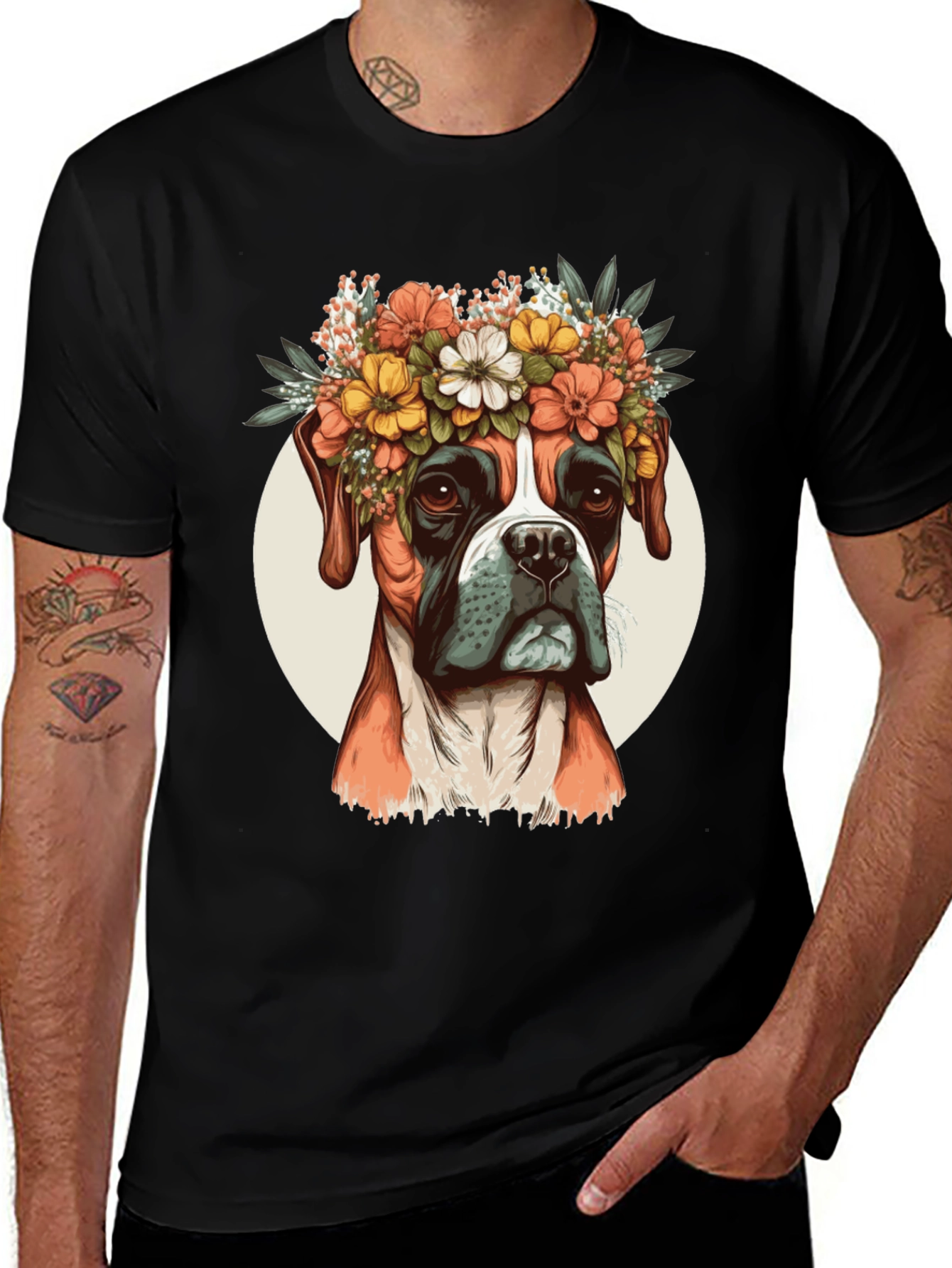 Dog with Floral Crown Graphic Tee - Unisex