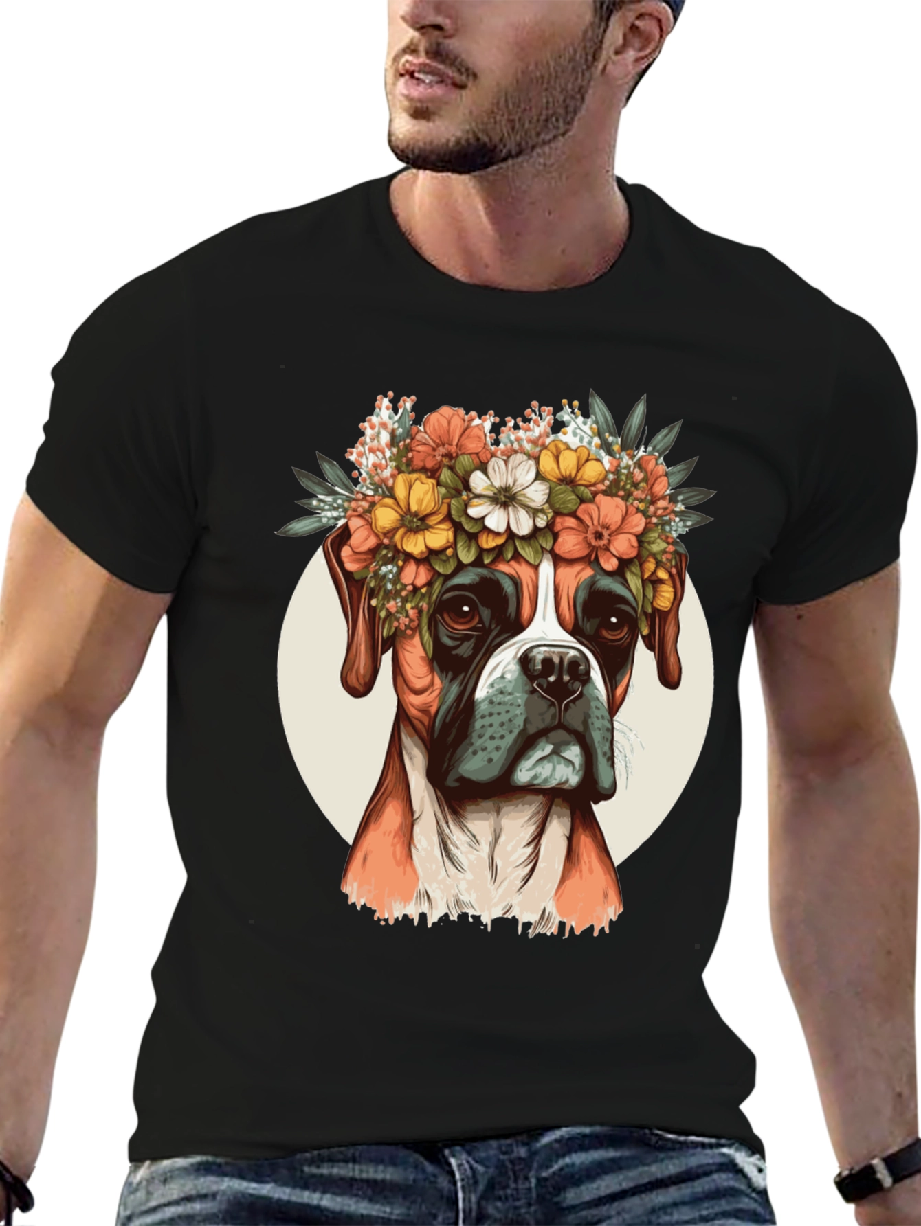 Dog with Floral Crown Graphic Tee - Unisex