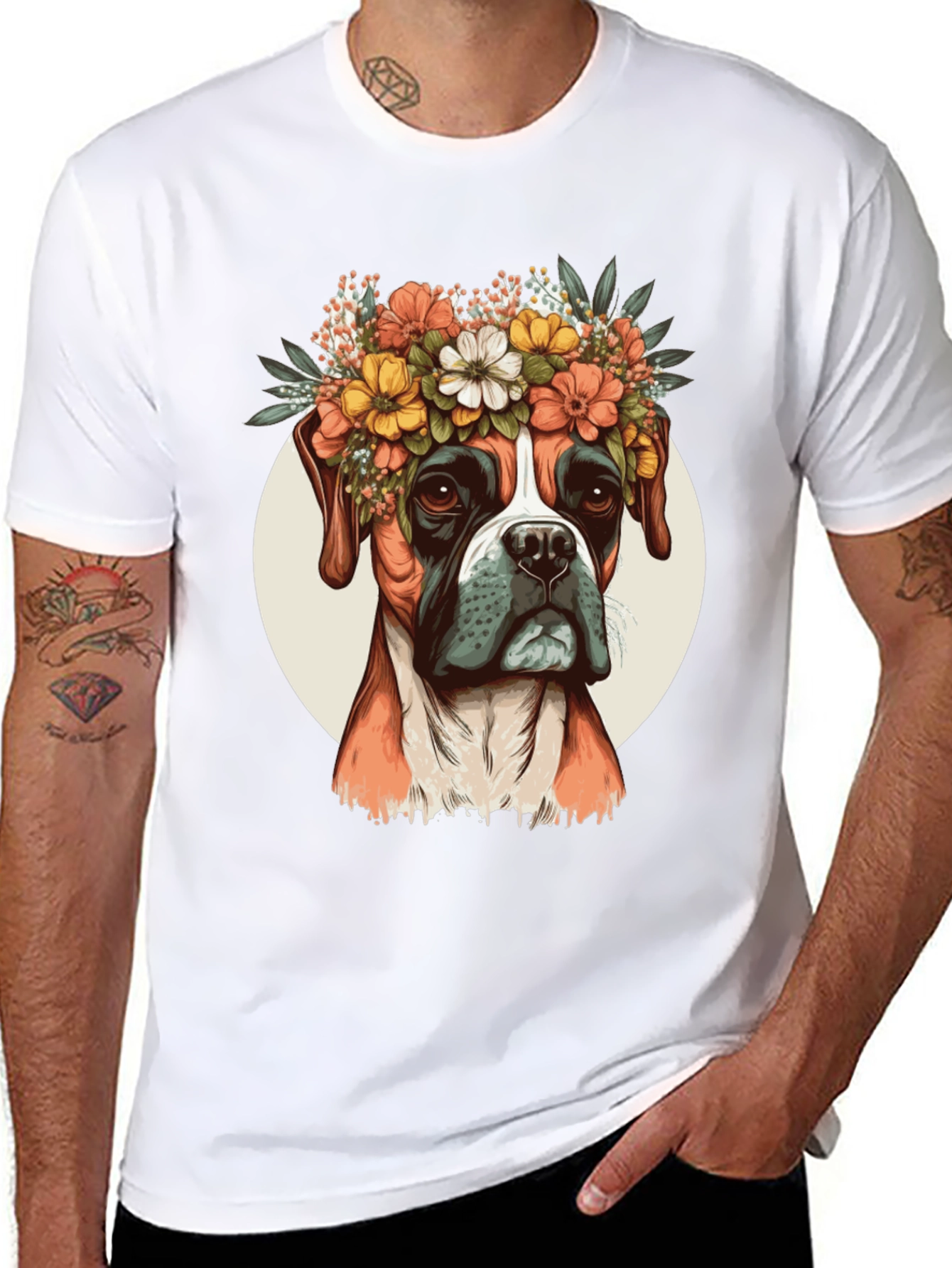 Dog with Floral Crown Graphic Tee - Unisex