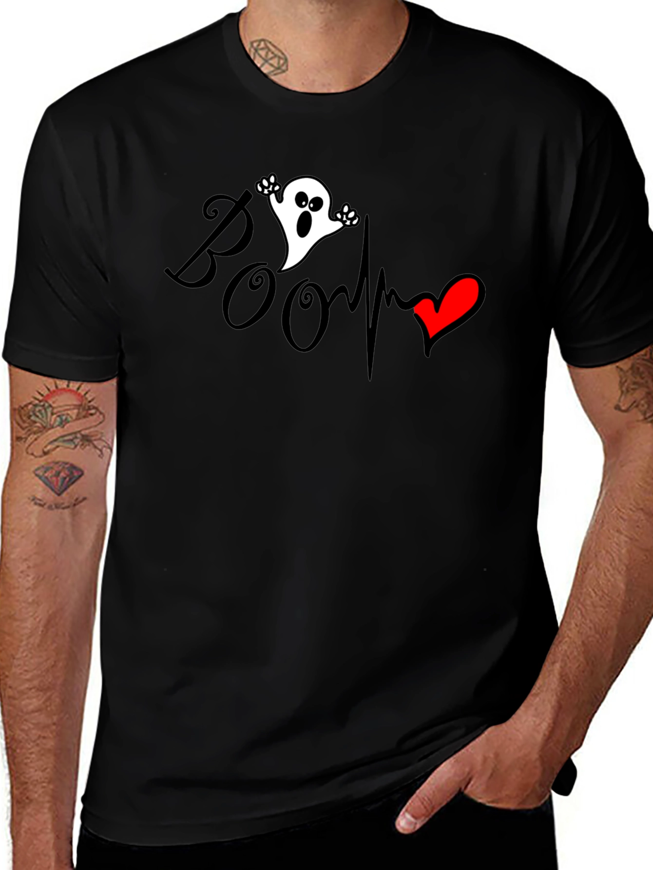 Boo Ghost Heartbeat Graphic Tee - Spooky Season Fashion