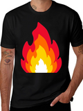 Fiery Flames Graphic Tee - Black Cotton T-Shirt