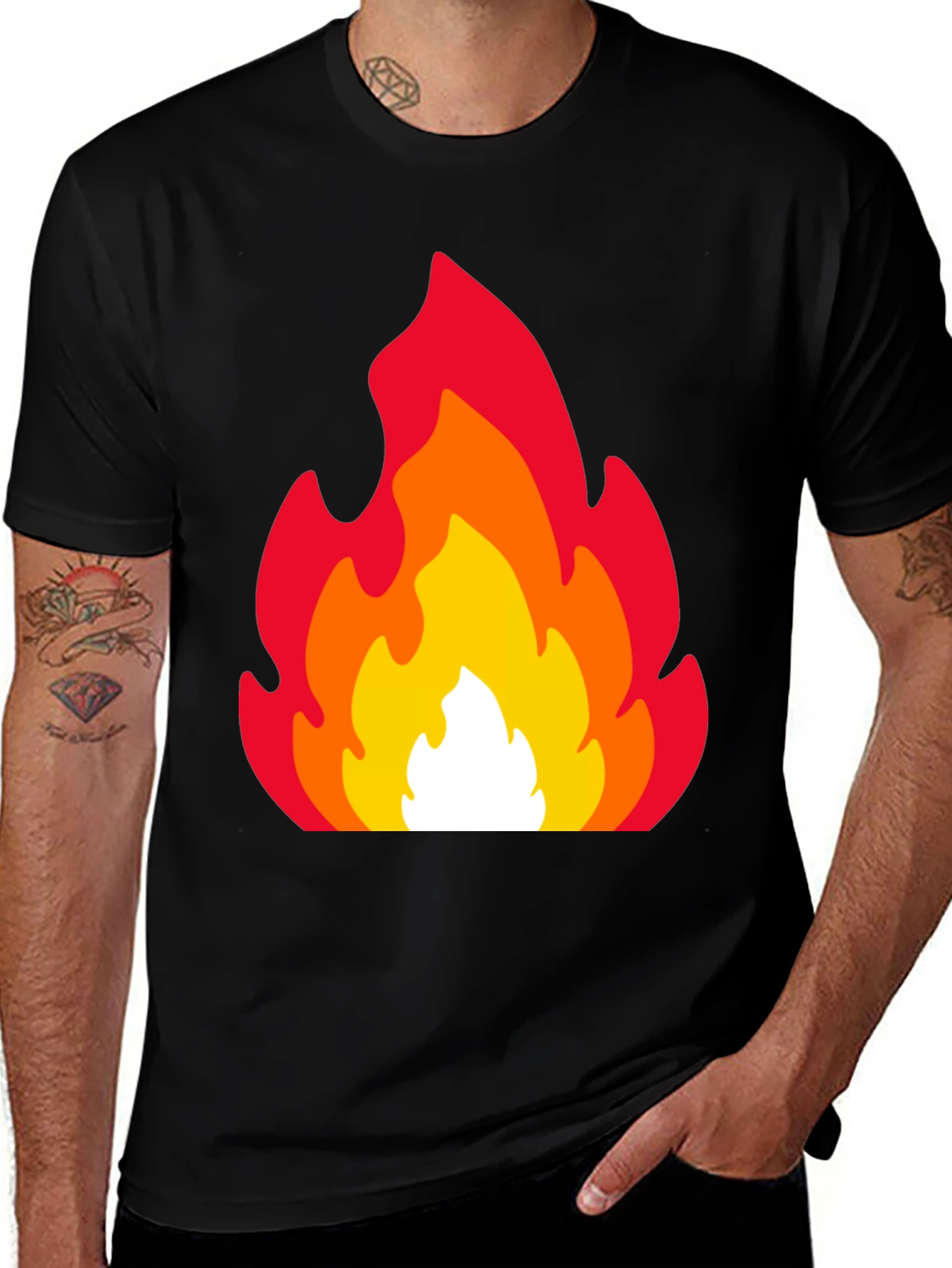 Fiery Flames Graphic Tee - Black Cotton T-Shirt