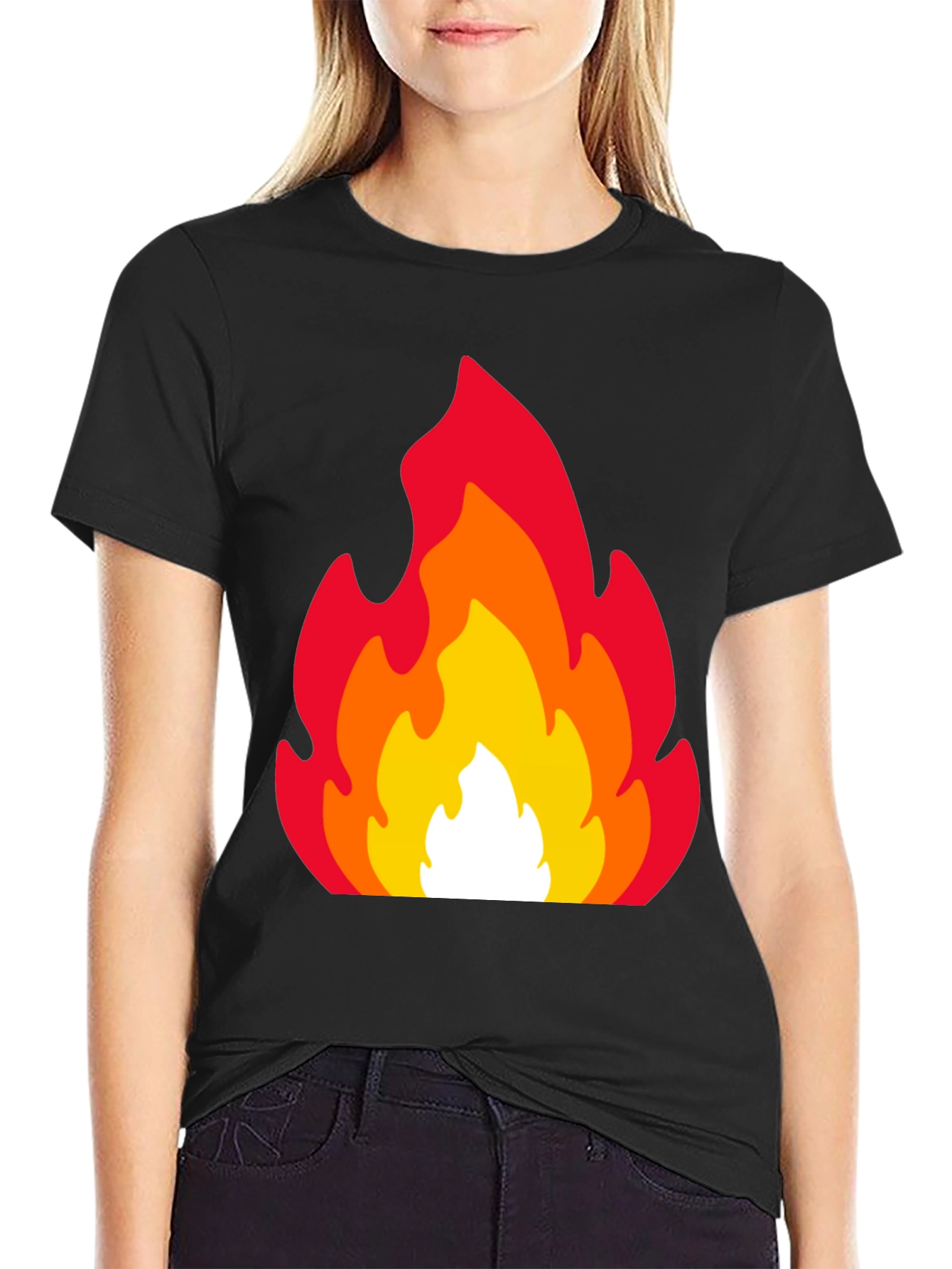 Fiery Flames Graphic Tee - Black Cotton T-Shirt