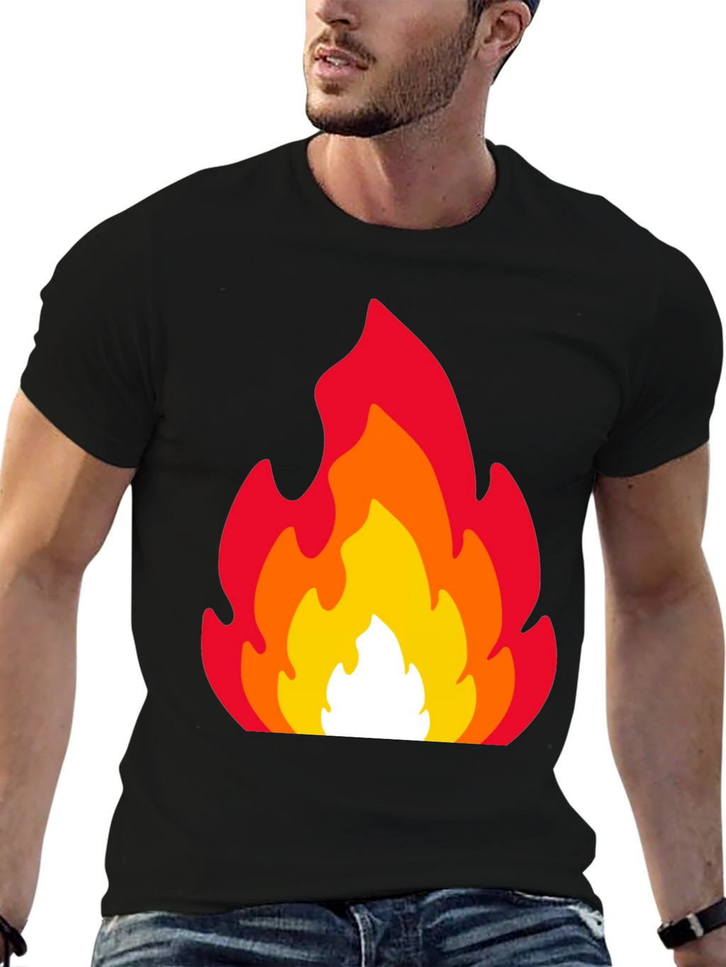 Fiery Flames Graphic Tee - Black Cotton T-Shirt