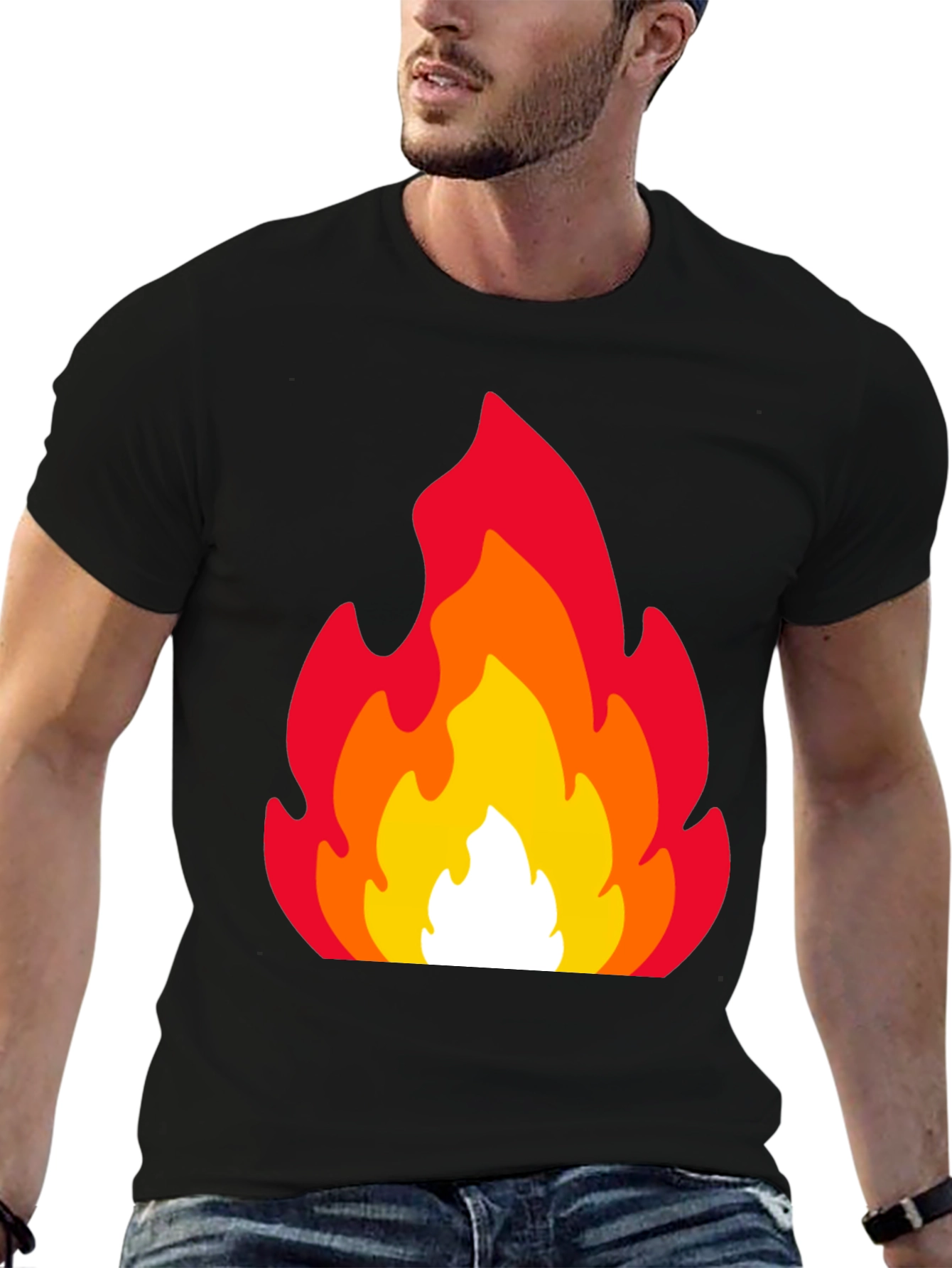 Fiery Flames Graphic Tee - Black Cotton T-Shirt
