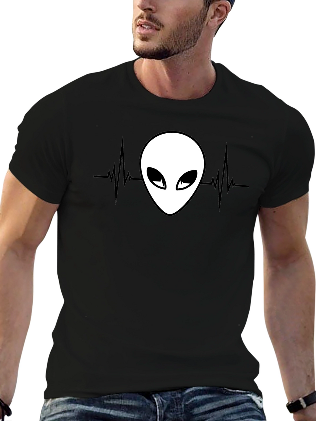 Alien Heartbeat Graphic Tee - Black T-Shirt