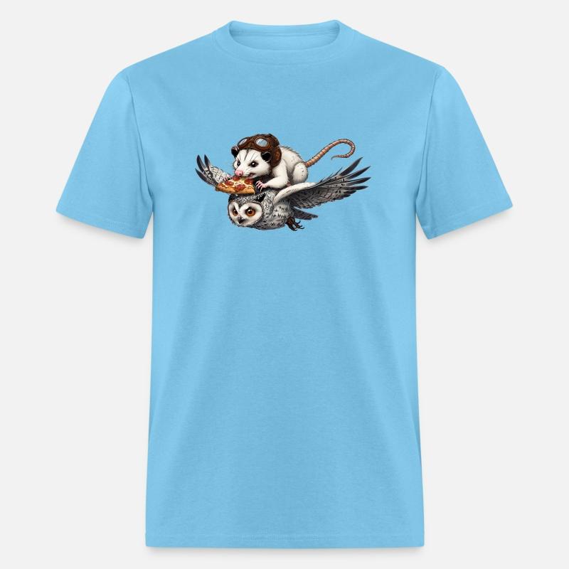 Funny Opossum Riding an Owl While Eating Pizza
