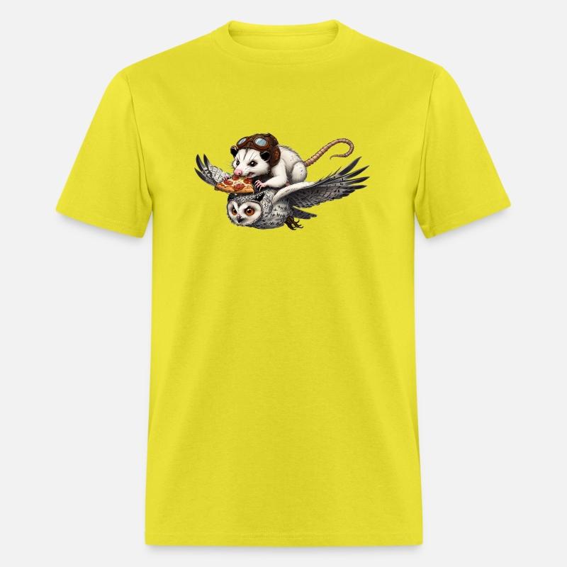 Funny Opossum Riding an Owl While Eating Pizza