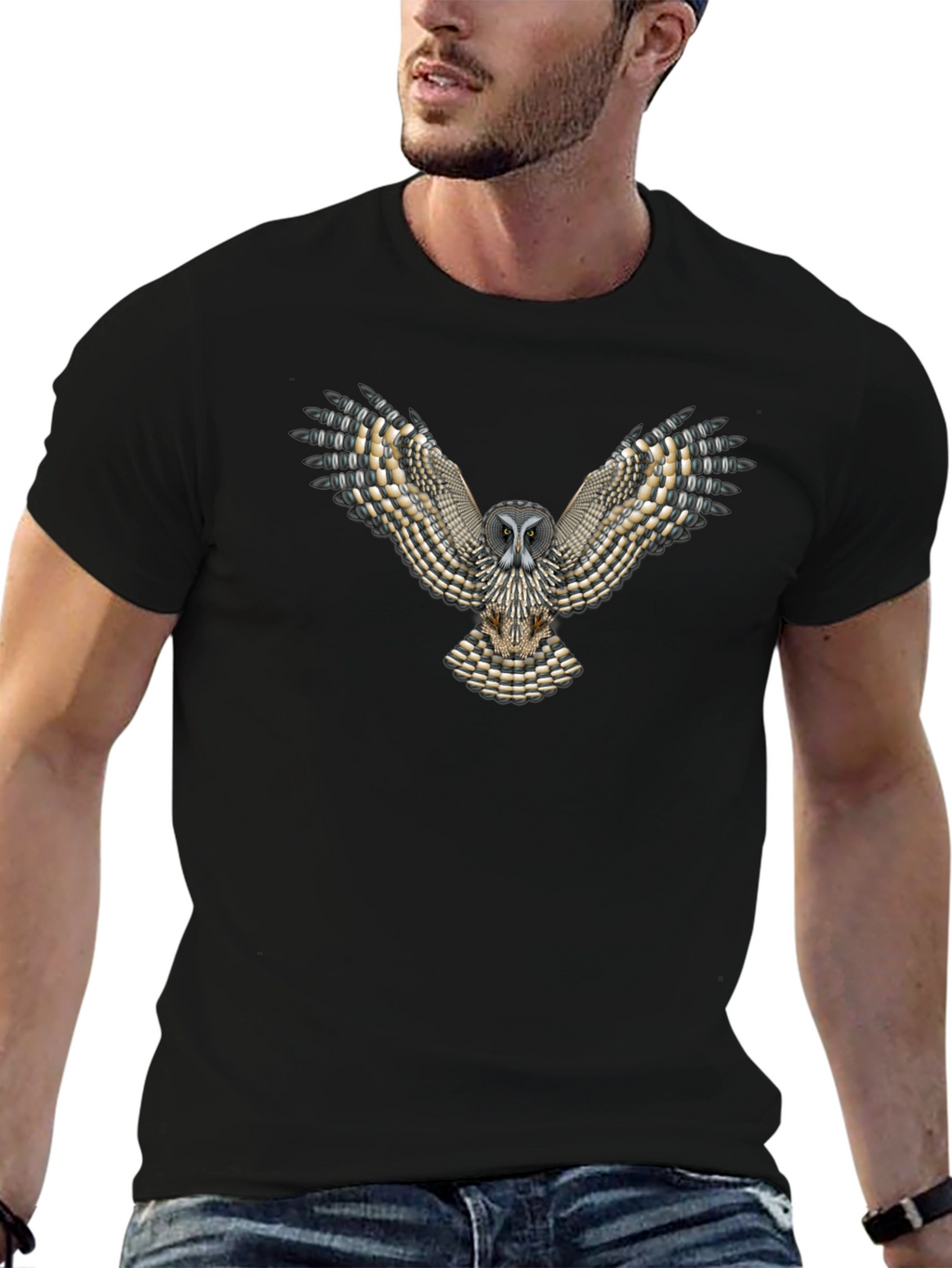 Owl Graphic Print Mens Black T-Shirt