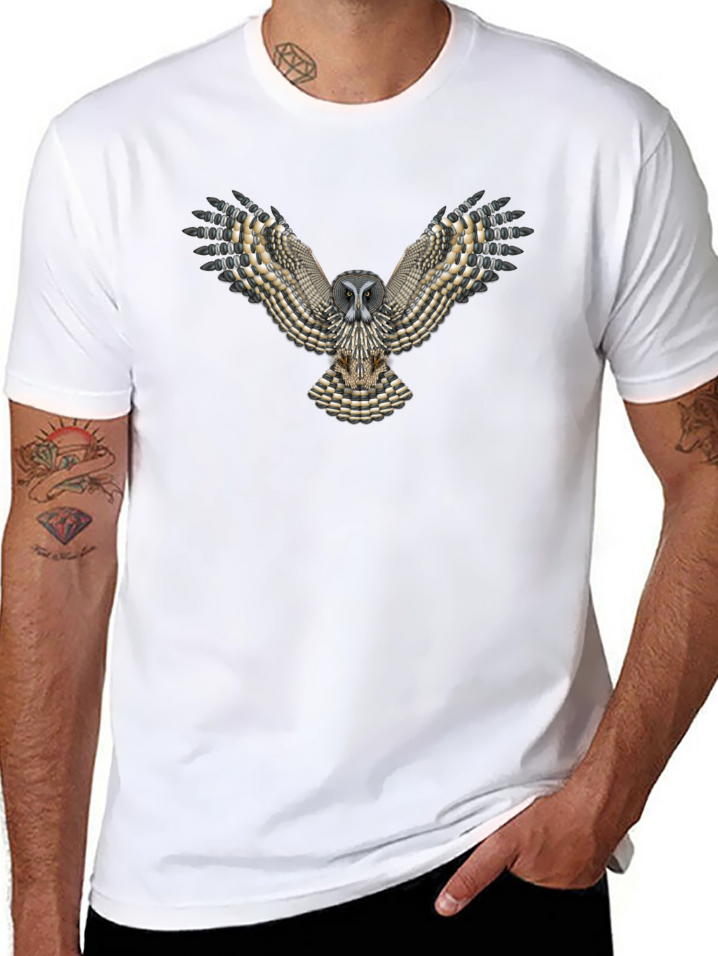 Owl Graphic Print Mens Black T-Shirt