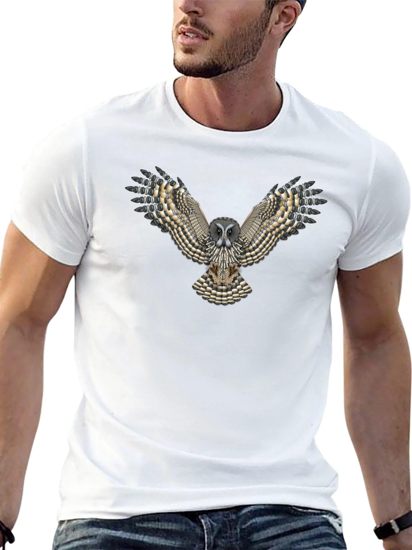 Owl Graphic Print Mens Black T-Shirt