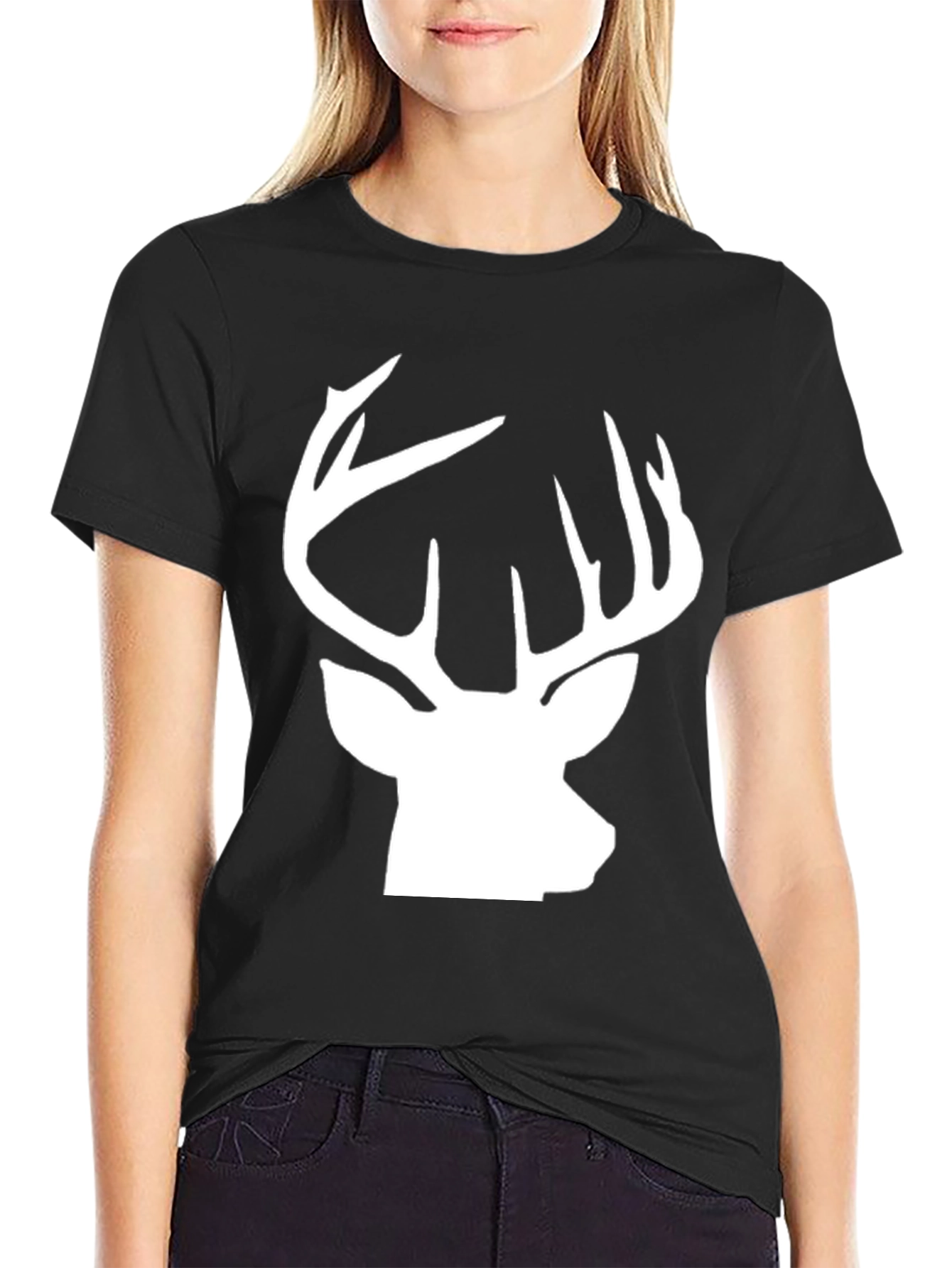 Deer Head Graphic Tee - Black Casual Shirt