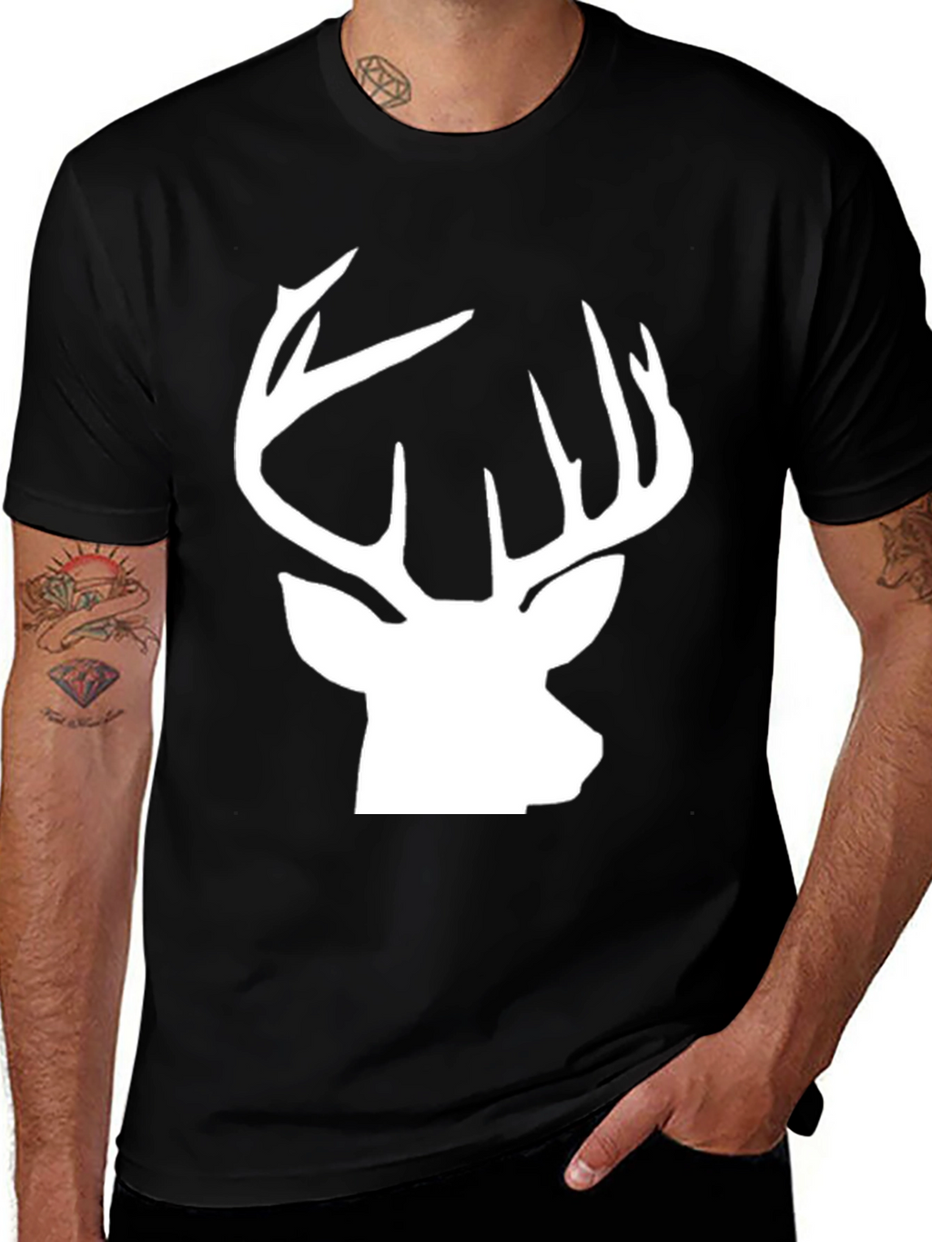 Deer Head Graphic Tee - Black Casual Shirt