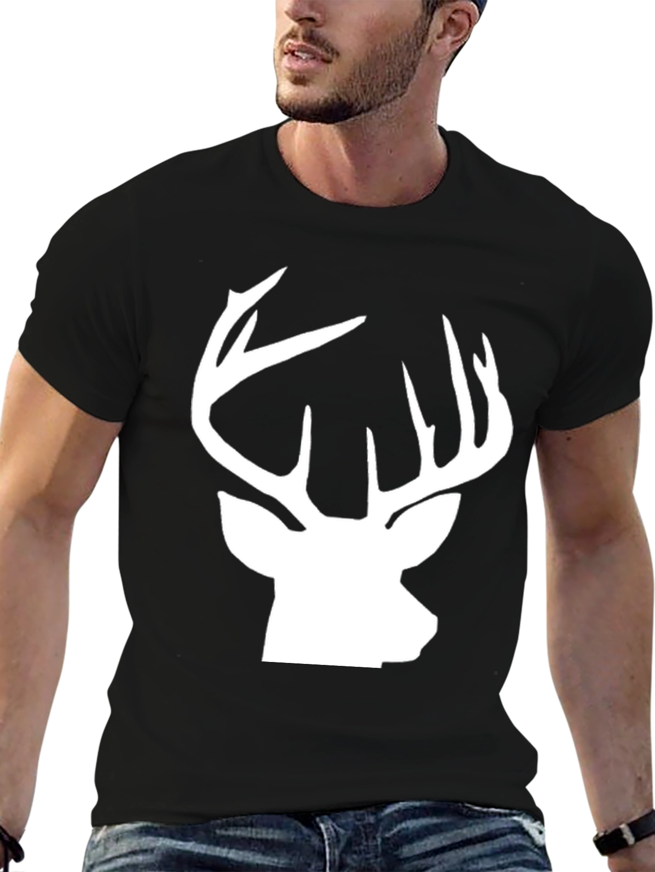 Deer Head Graphic Tee - Black Casual Shirt