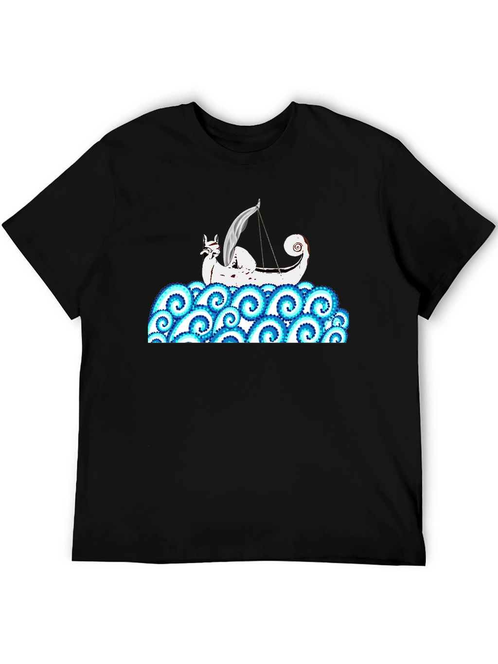 Viking Ship Kraken Wave T-Shirt - Black