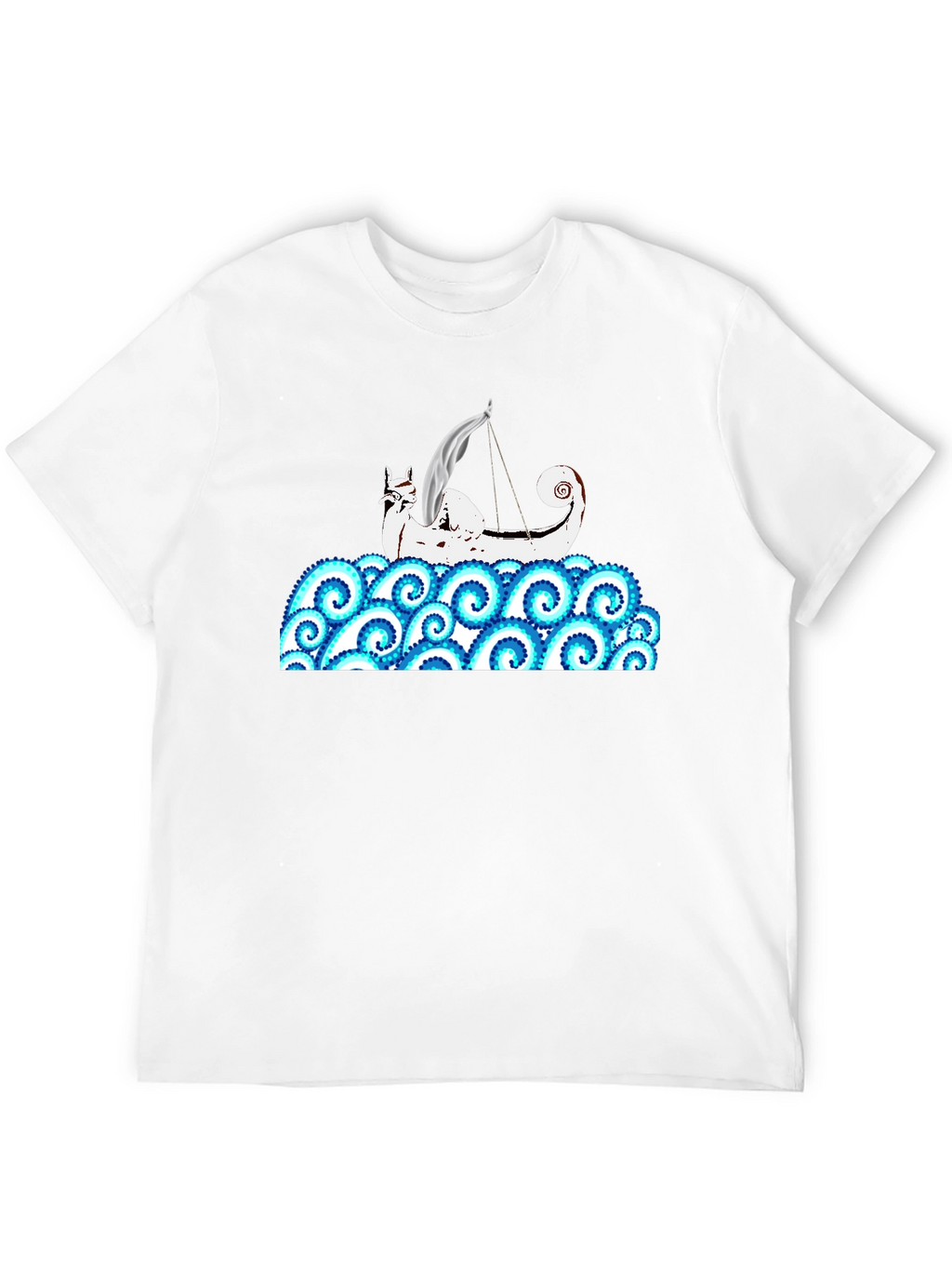 Viking Ship Kraken Wave T-Shirt - Black