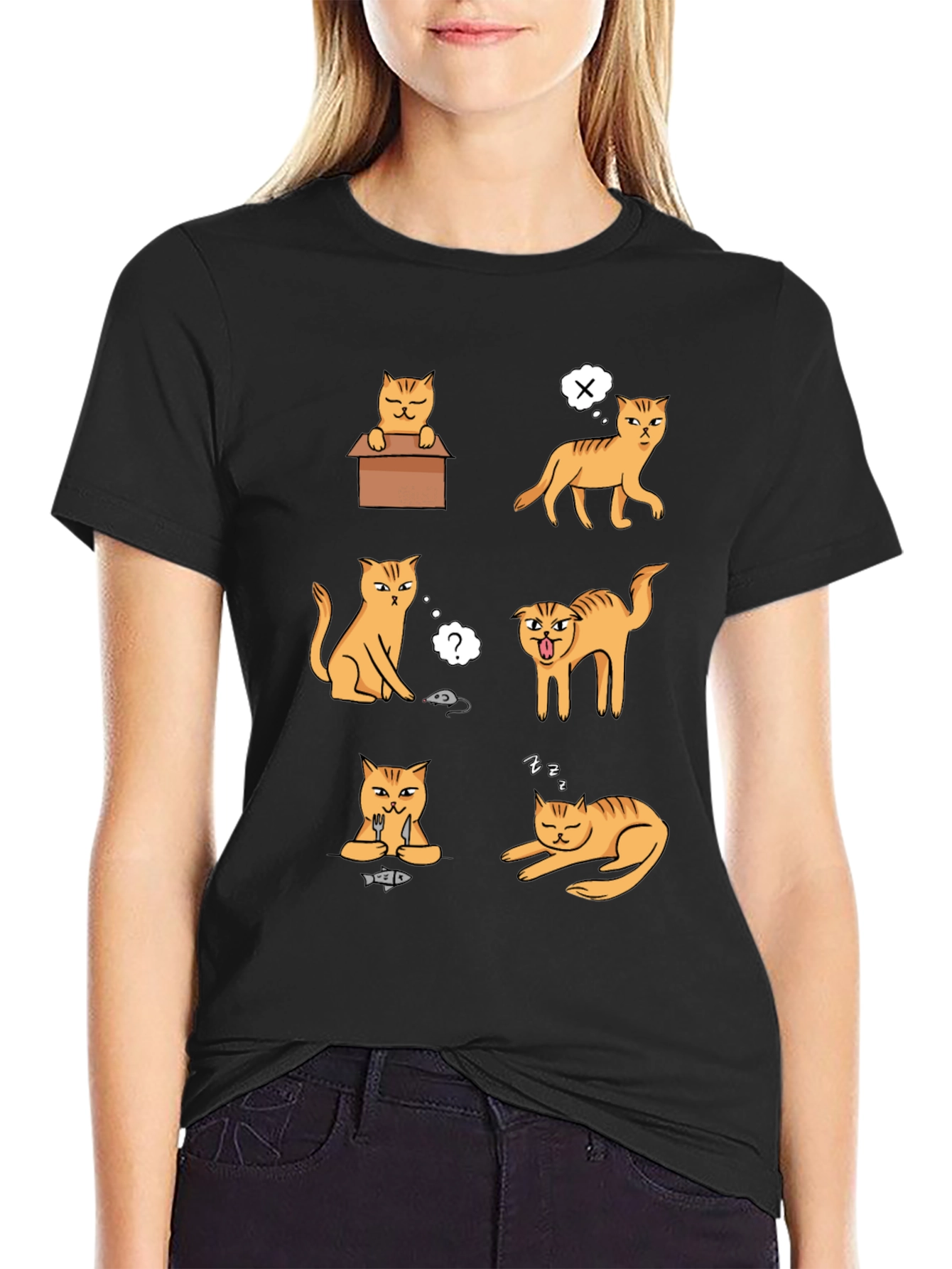 Funny Cat Graphic T-Shirt - Black