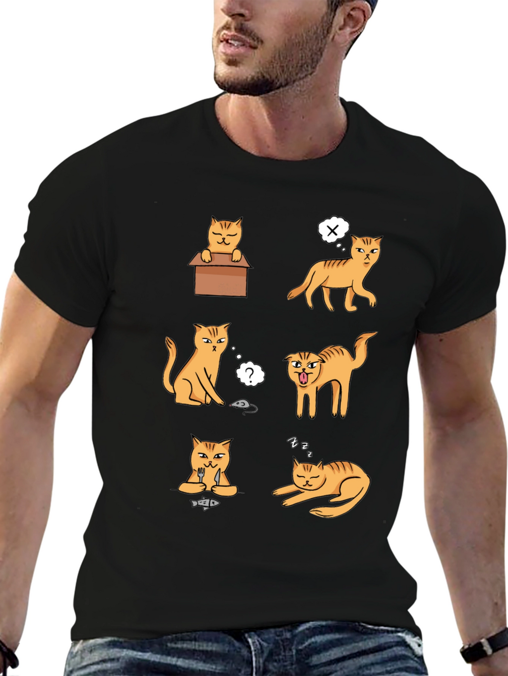 Funny Cat Graphic T-Shirt - Black