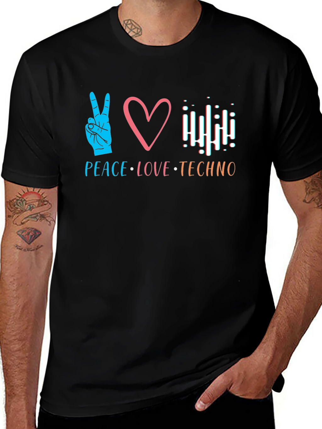 Peace Love Techno Black T-Shirt